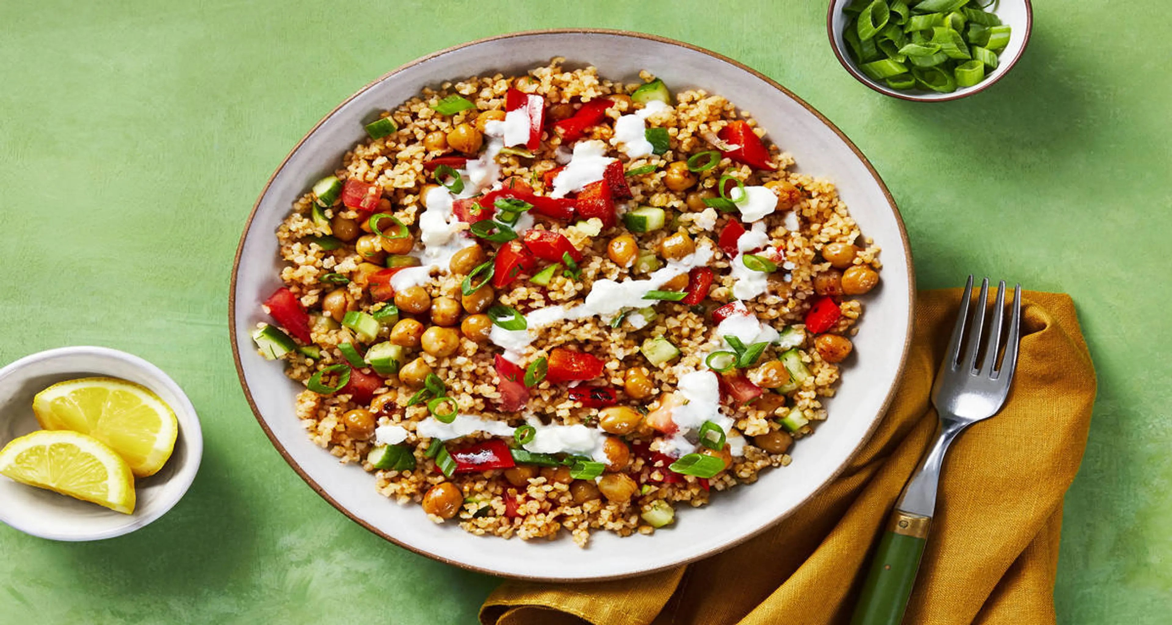 Crispy Chickpea Tabbouleh Bowls with Creamy Feta Dressing