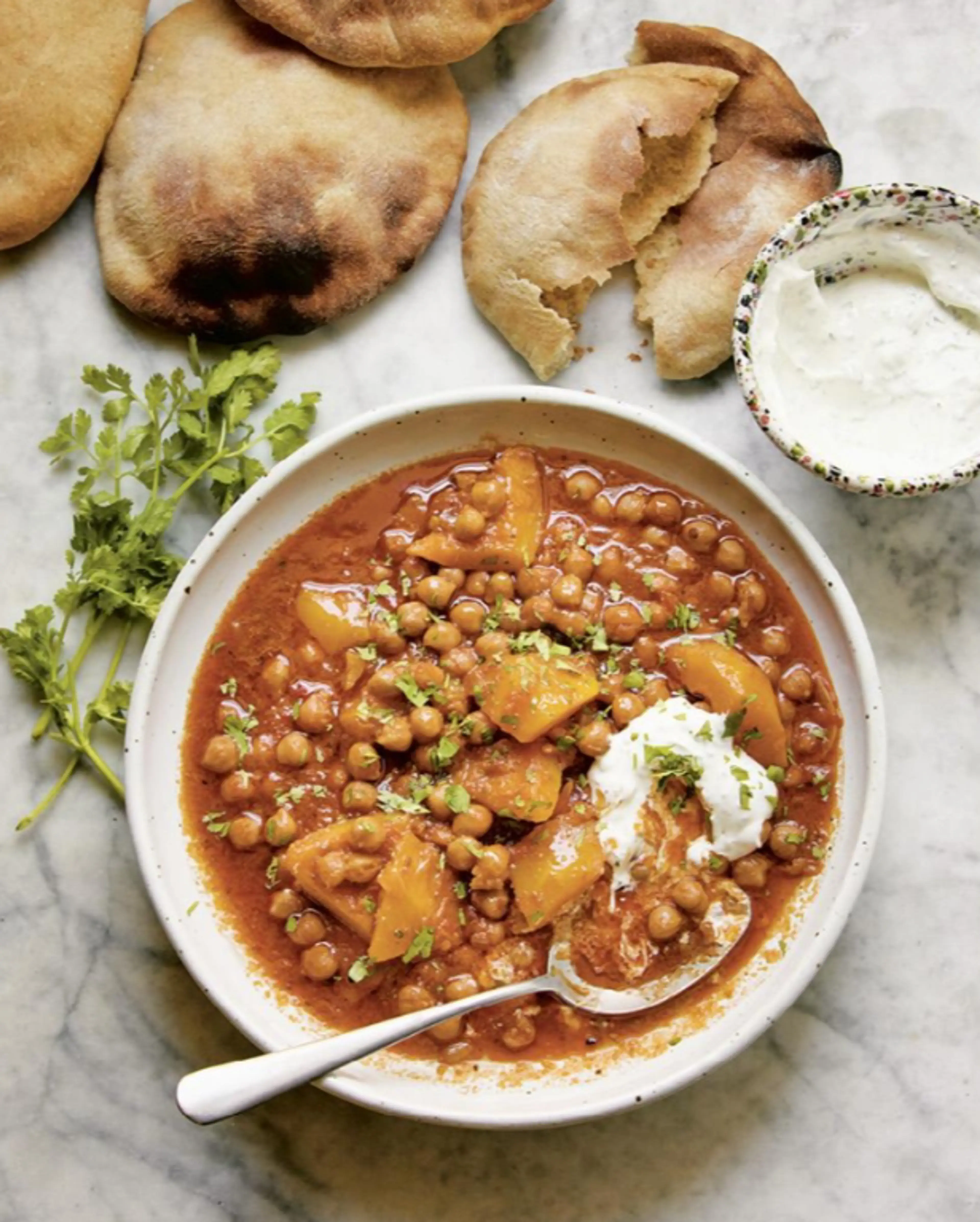 stewy harissa chickpeas with winter squash