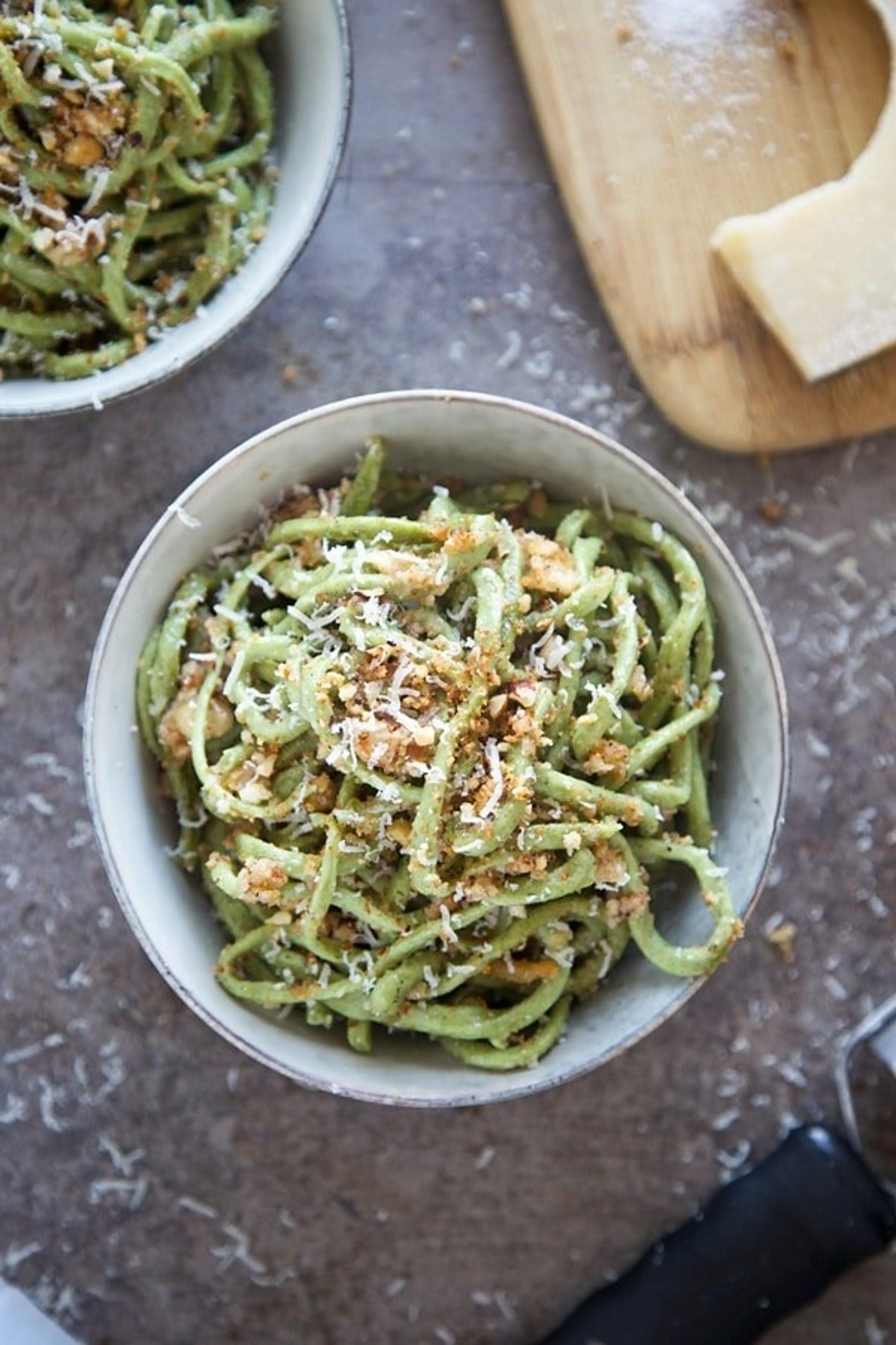 Spinach Bucatini with Brown Butter, Hazelnuts & Breadcrumbs