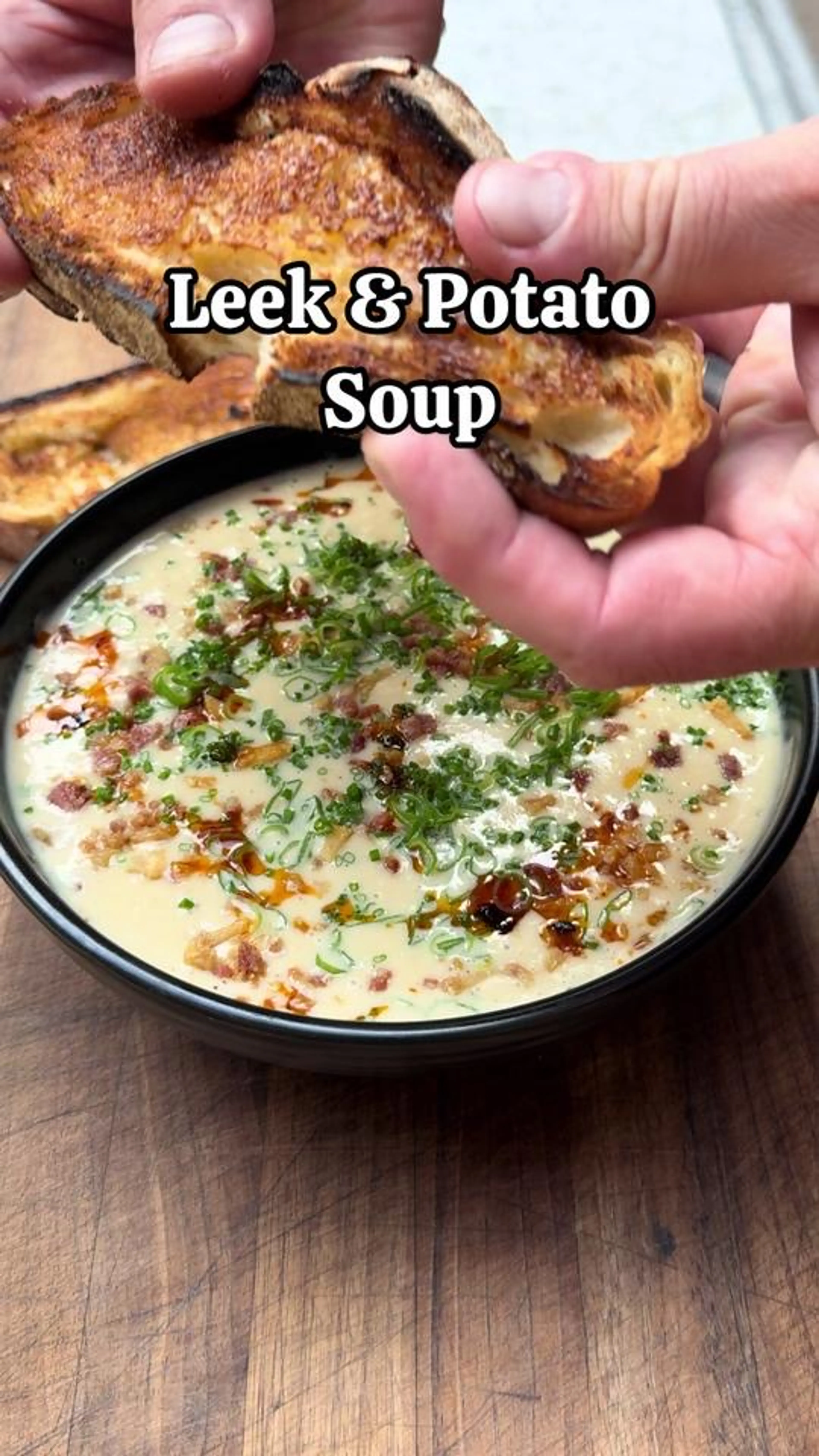 Leek and Potato Soup with Crispy Bacon Bits
