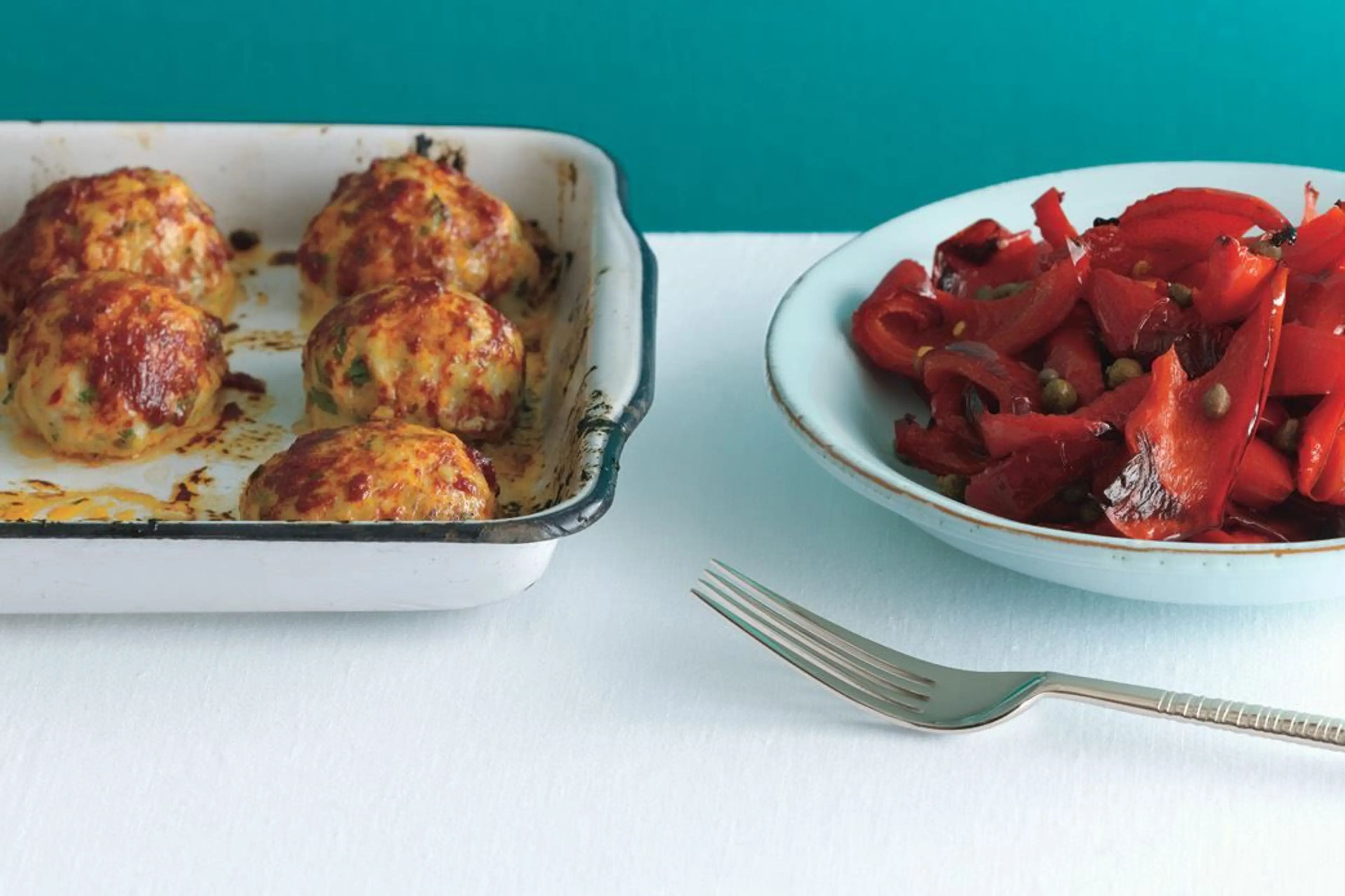 Baked Chicken Meatballs with Peperonata