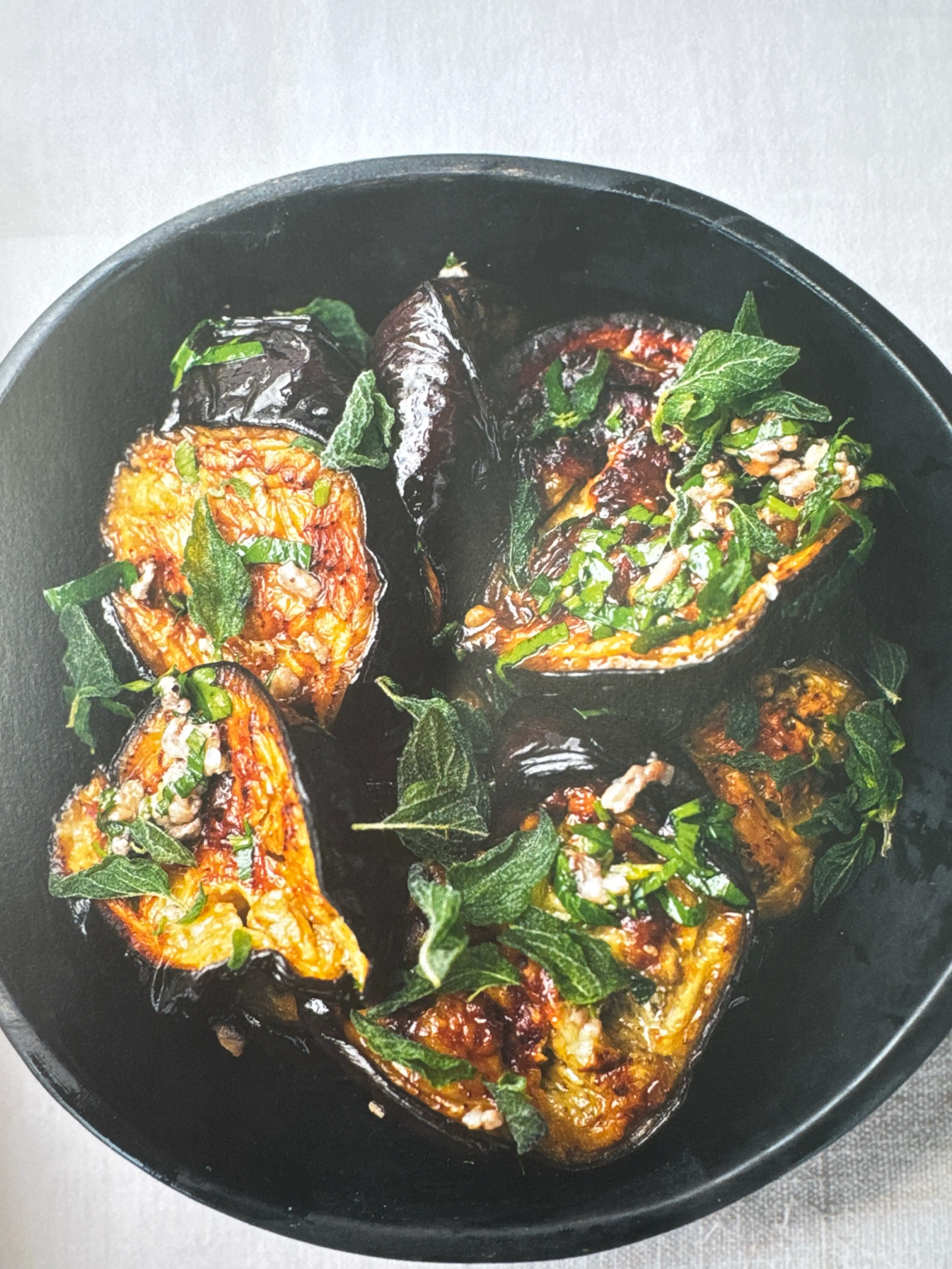 Roasted aubergine with anchovies and oregano