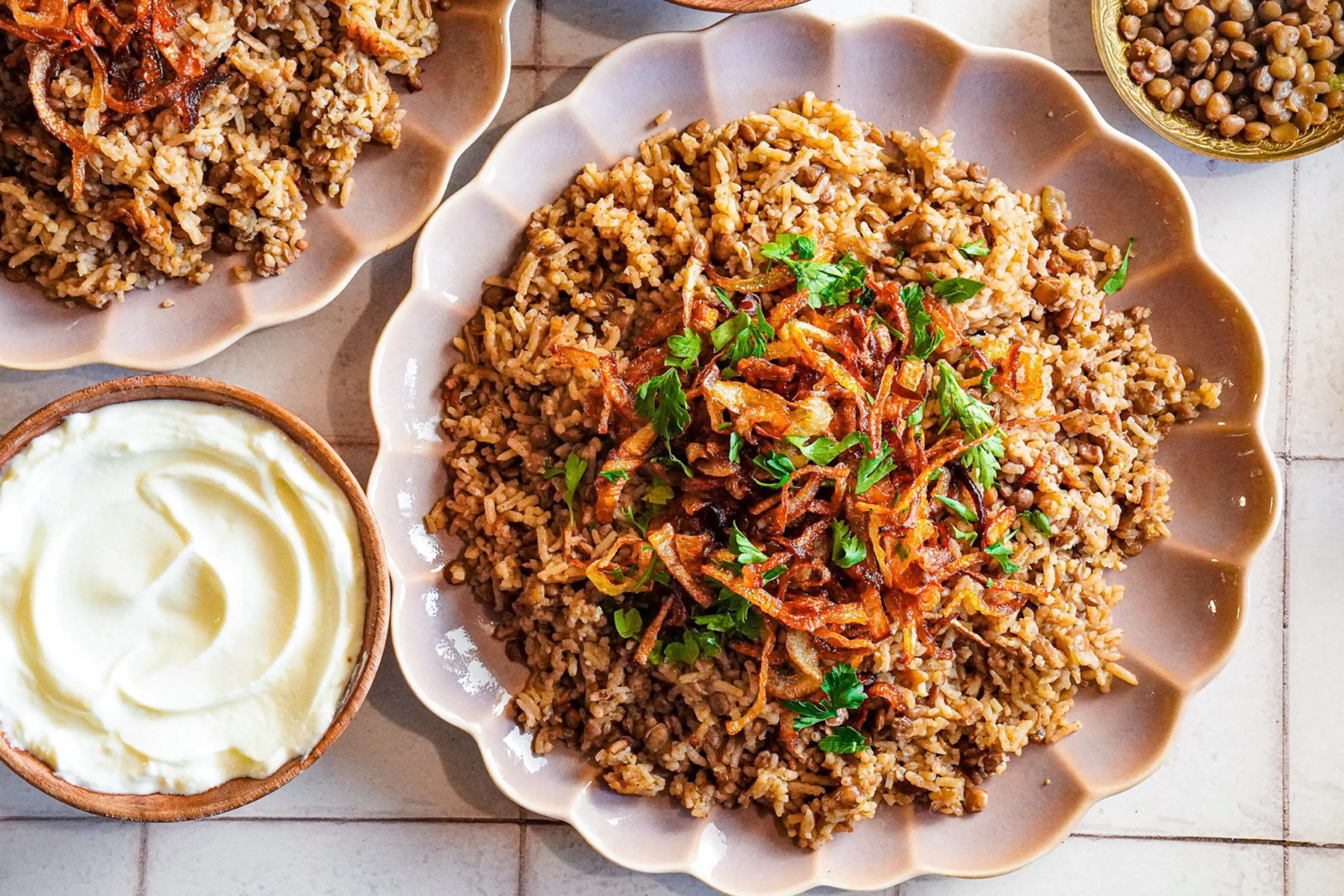 Lebanese Mujadara - Lentils and Rice with Caramelized Onions
