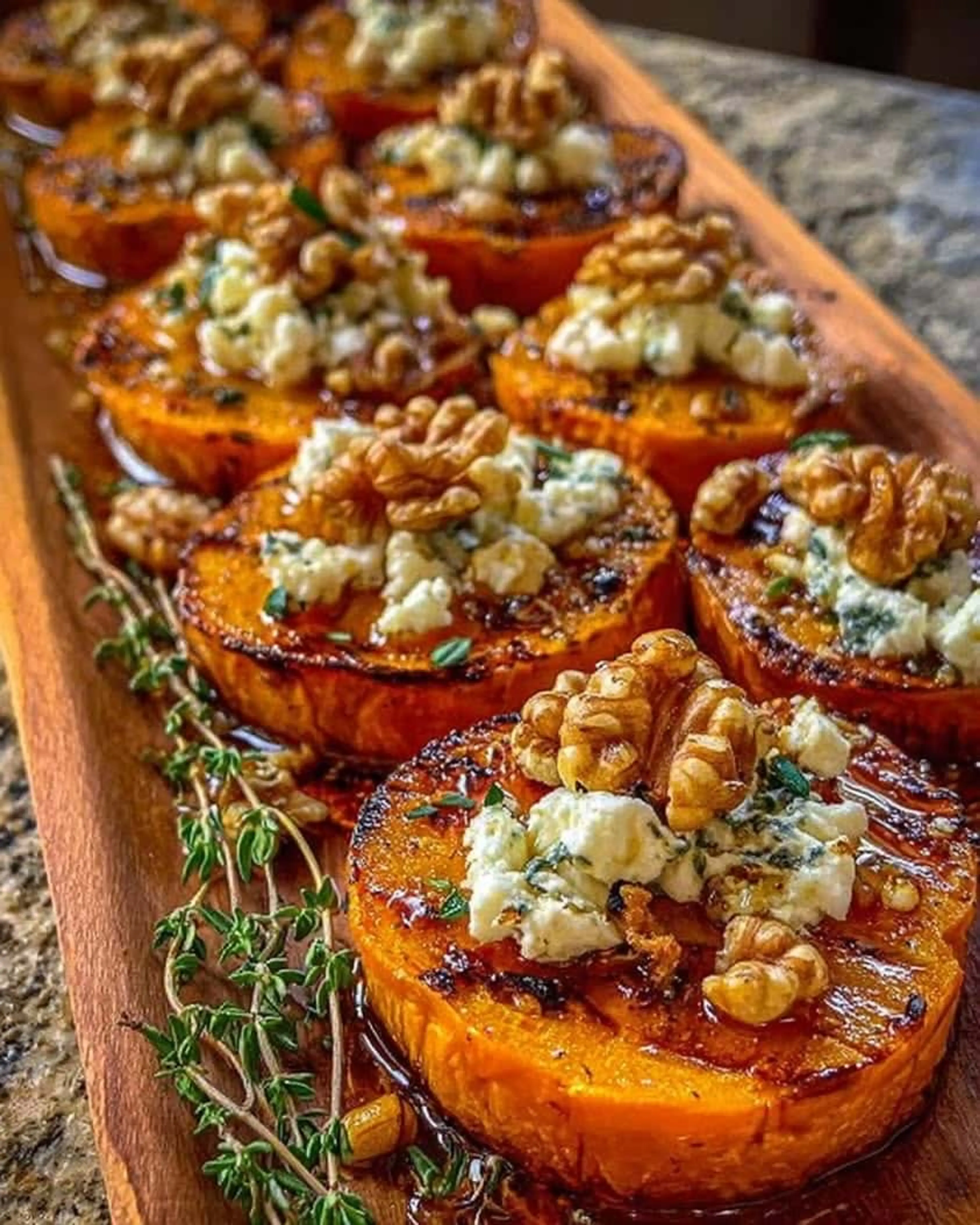 Caramelized Sweet Potatoes with Honey, Goat Cheese & Walnuts