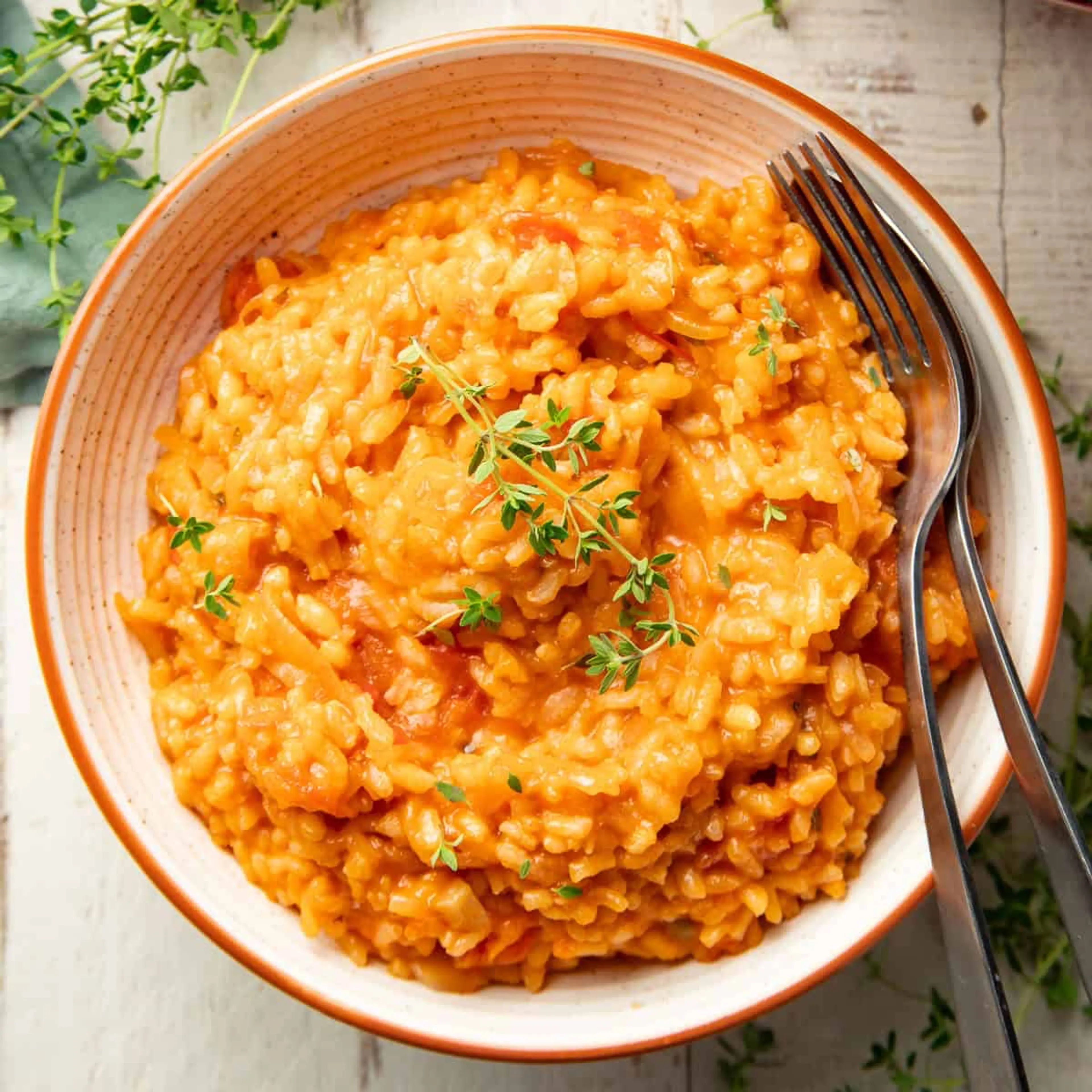 Tomato Risotto with Caramelized Onions