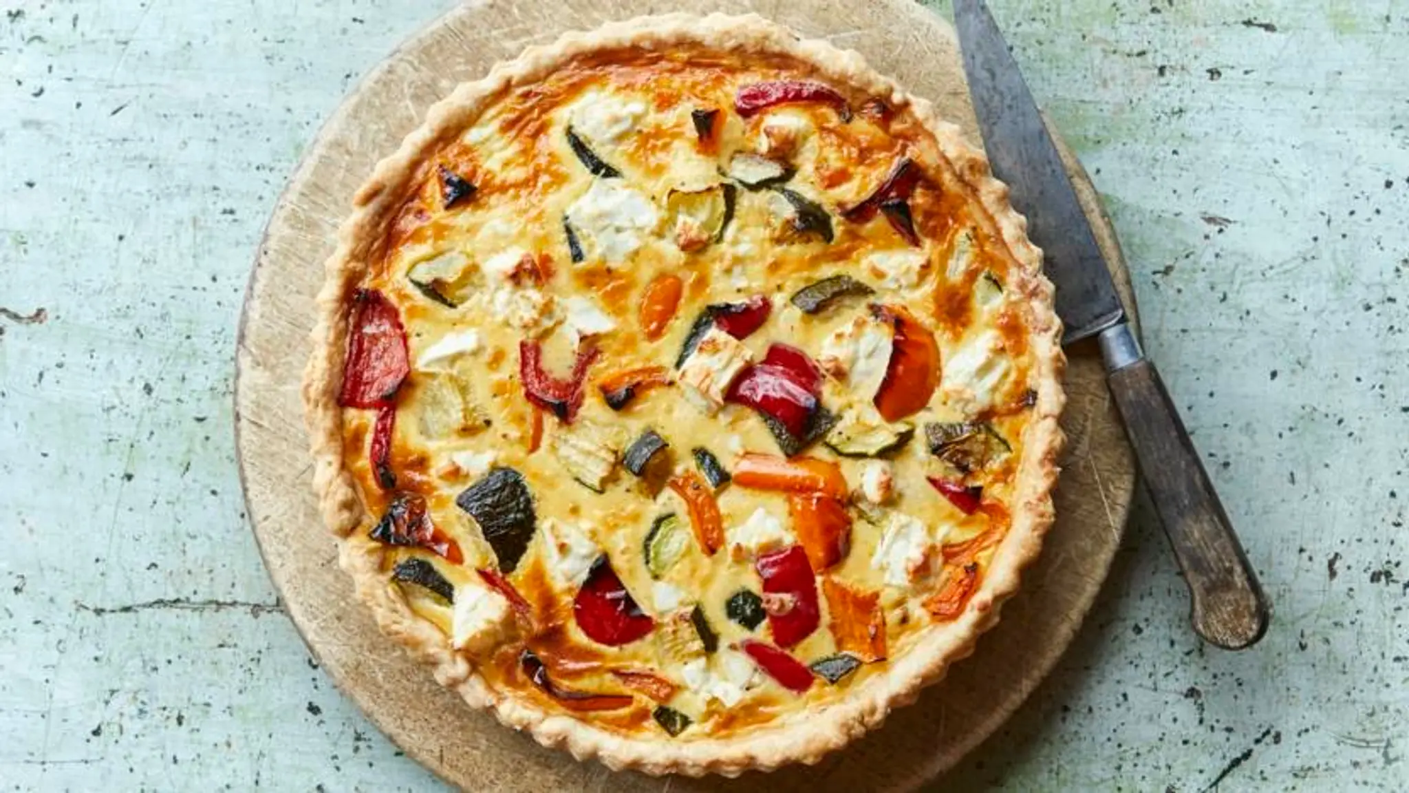 Roasted summer vegetable and feta quiche