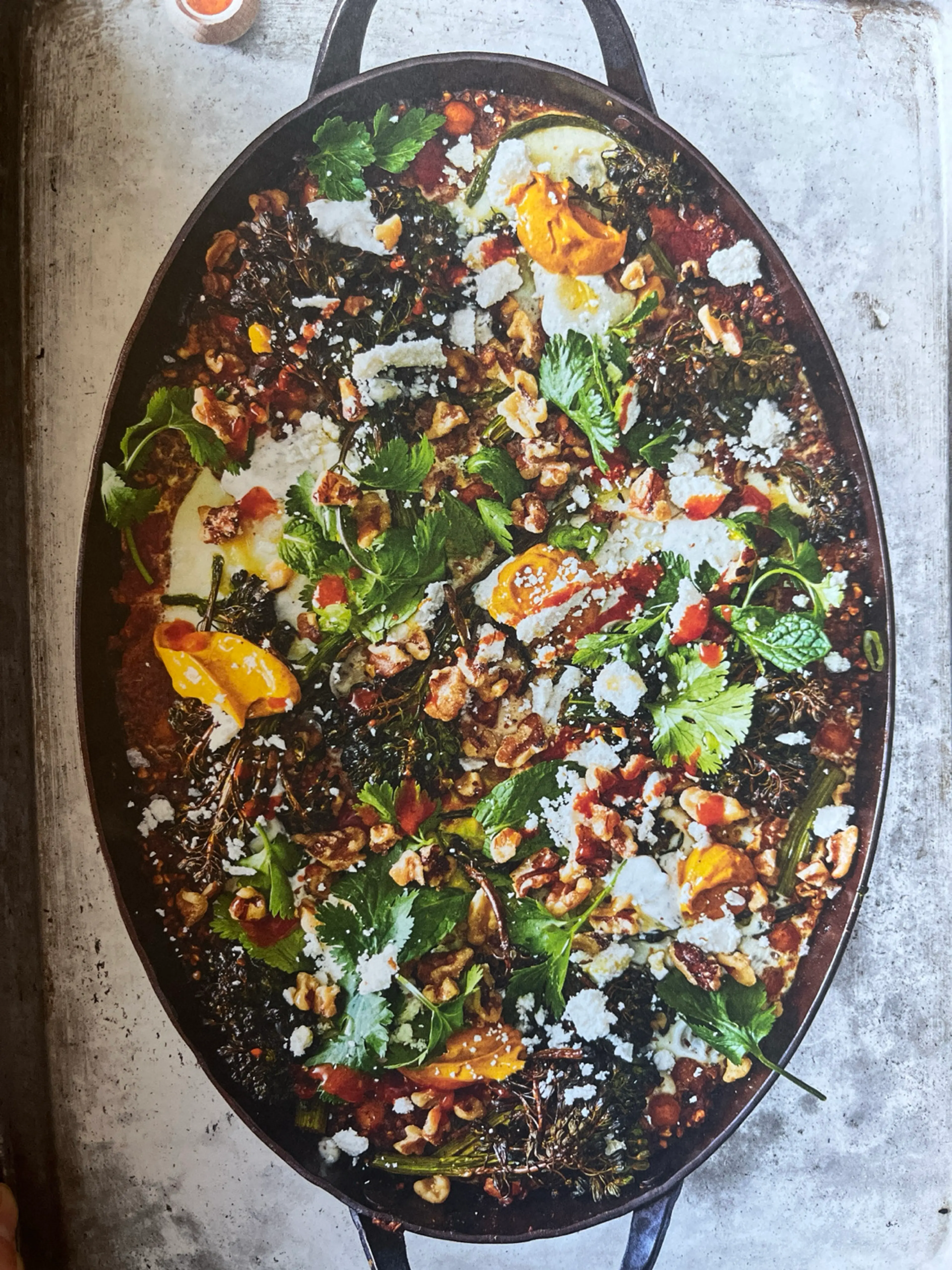Baked Eggs with Broccoli Rabe, Spiced Tomato, and Buckwheat
