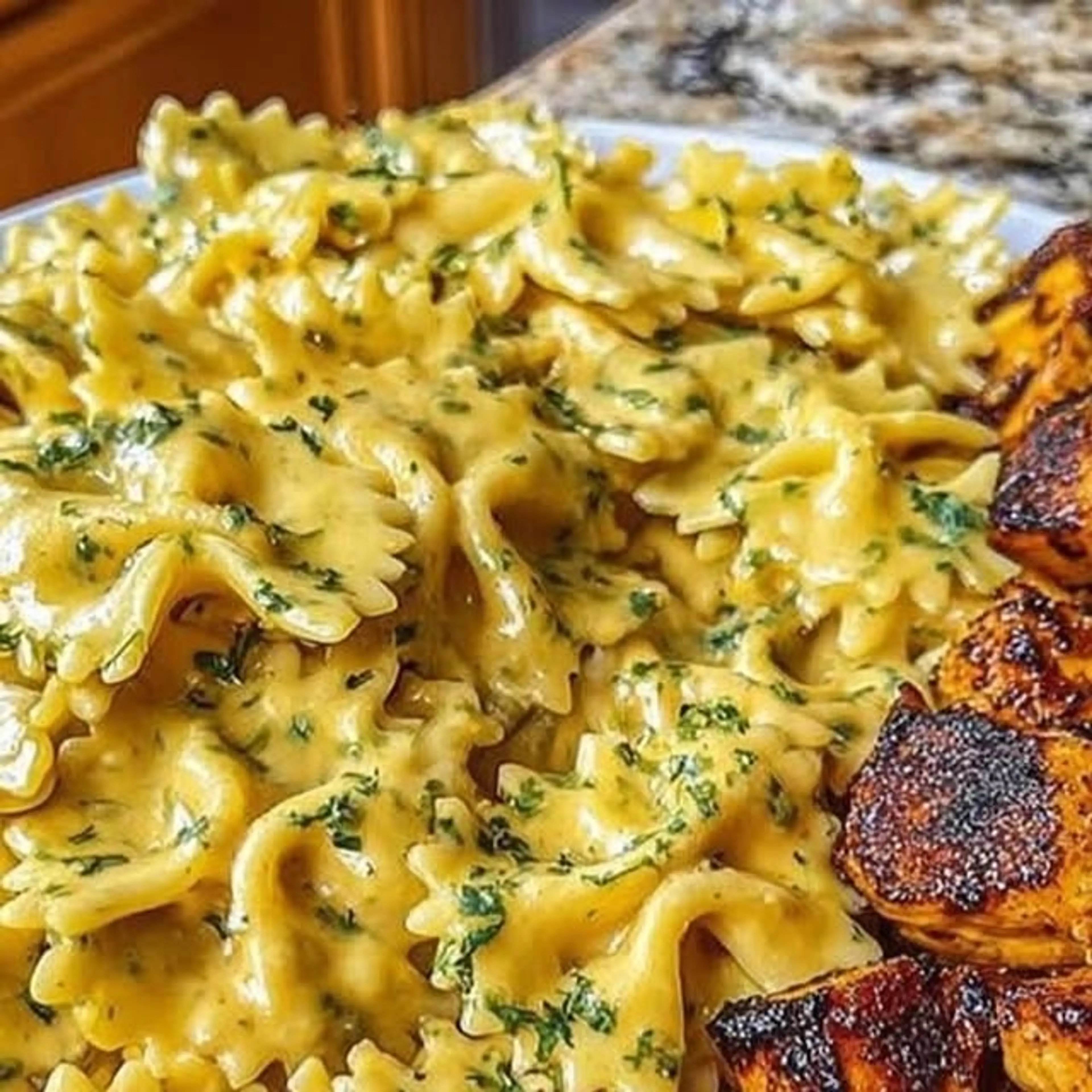 Creamy Garlic Parmesan Pasta with Seared Chicken Bites