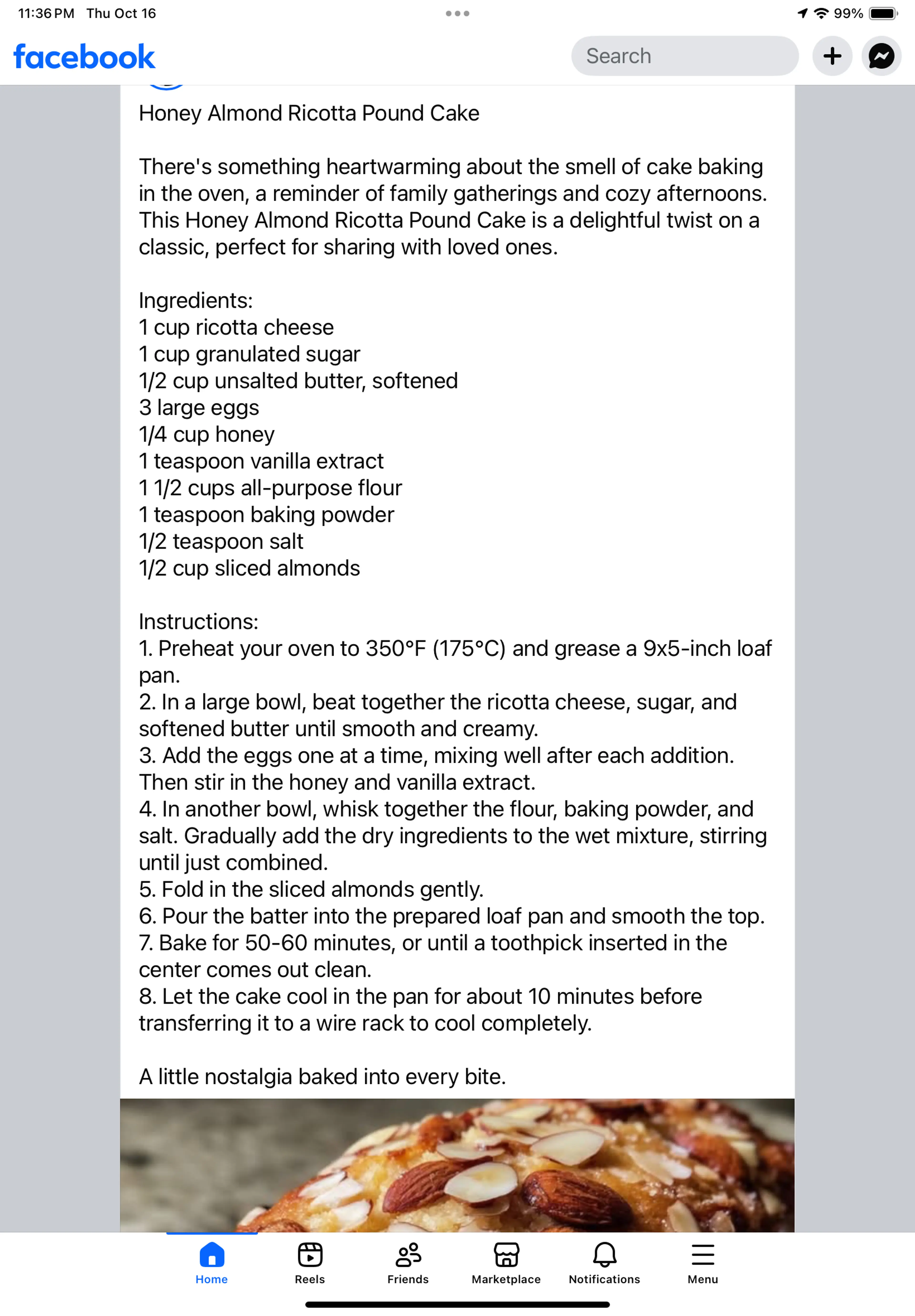 Honey Almond Ricotta Pound Cake There's something heartwarmi