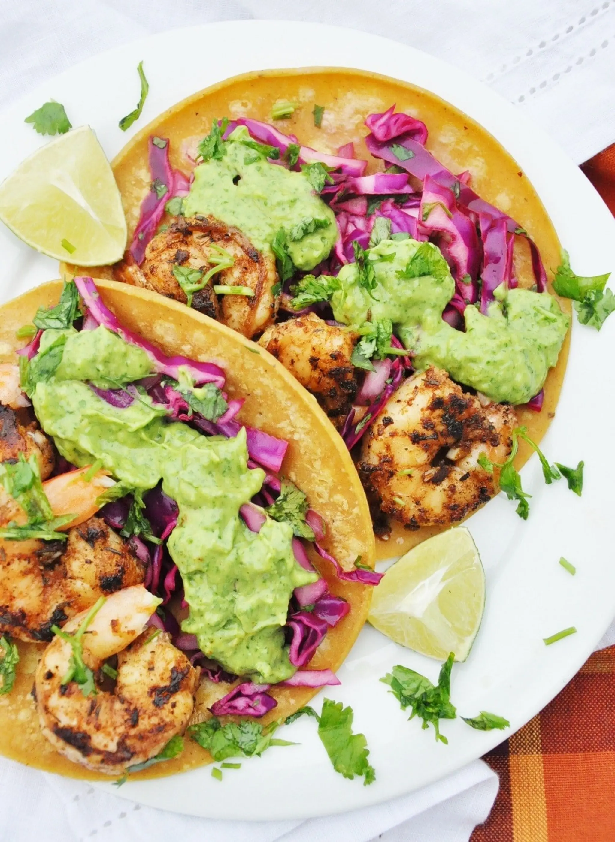Cajun Shrimp Tacos with Avocado Cream Sauce (gluten-free, da