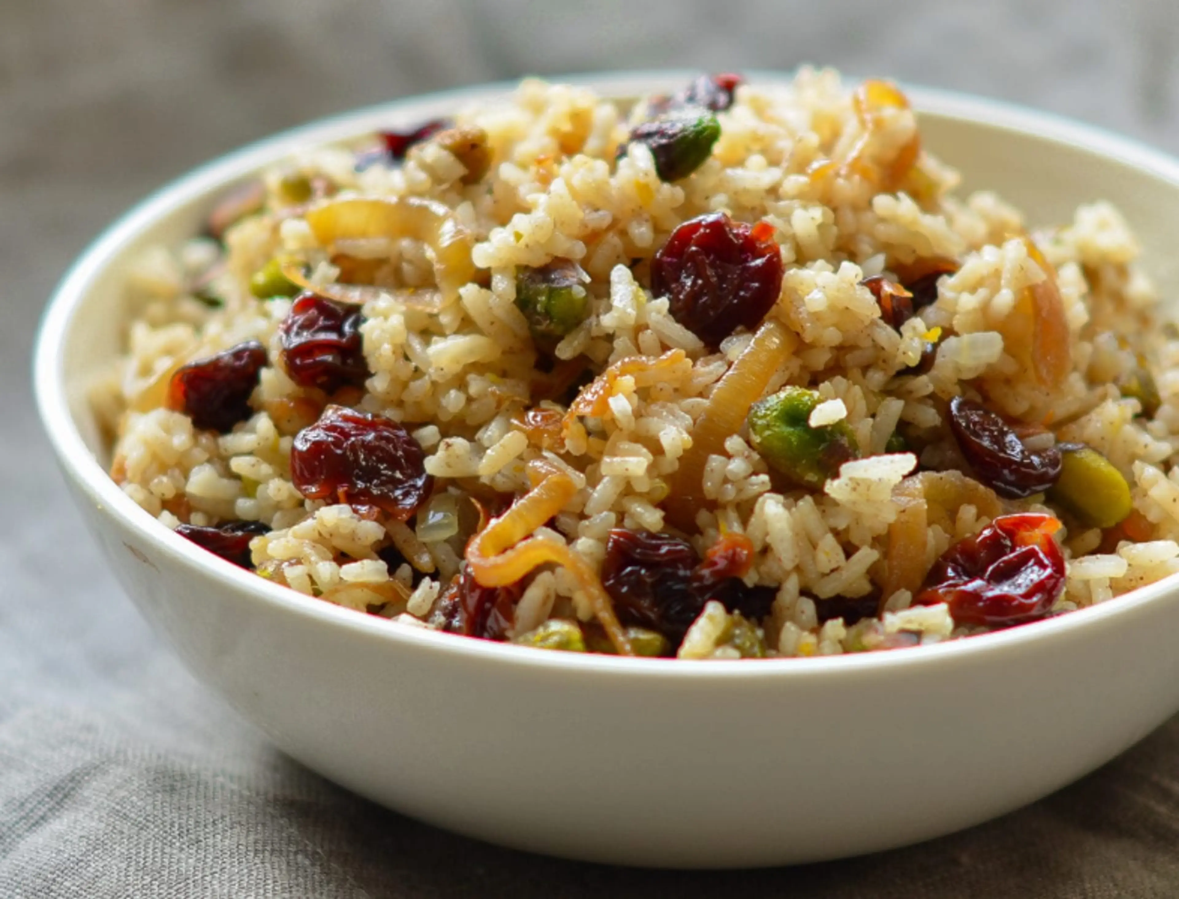 Rice Pilaf: Caramelized Onion, Orange, Cherry & Pistachio