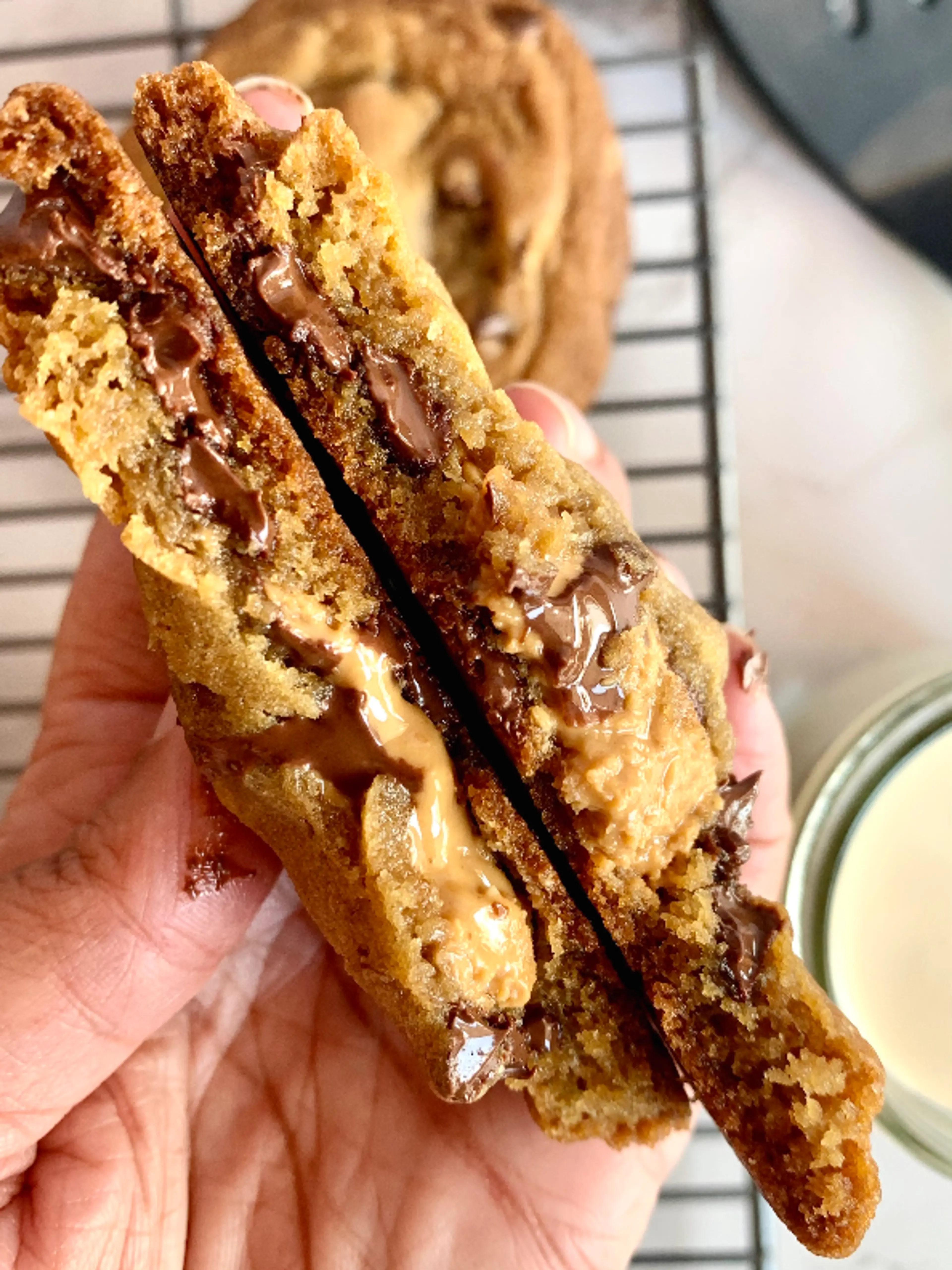 Peanut Butter Stuffed Chocolate Chip Cookies