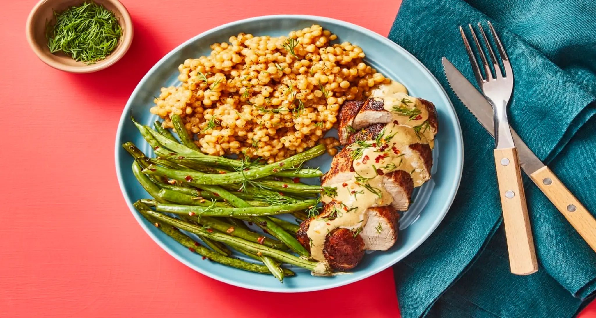 Creamy Dill Pork Filet with Couscous & Asparagus