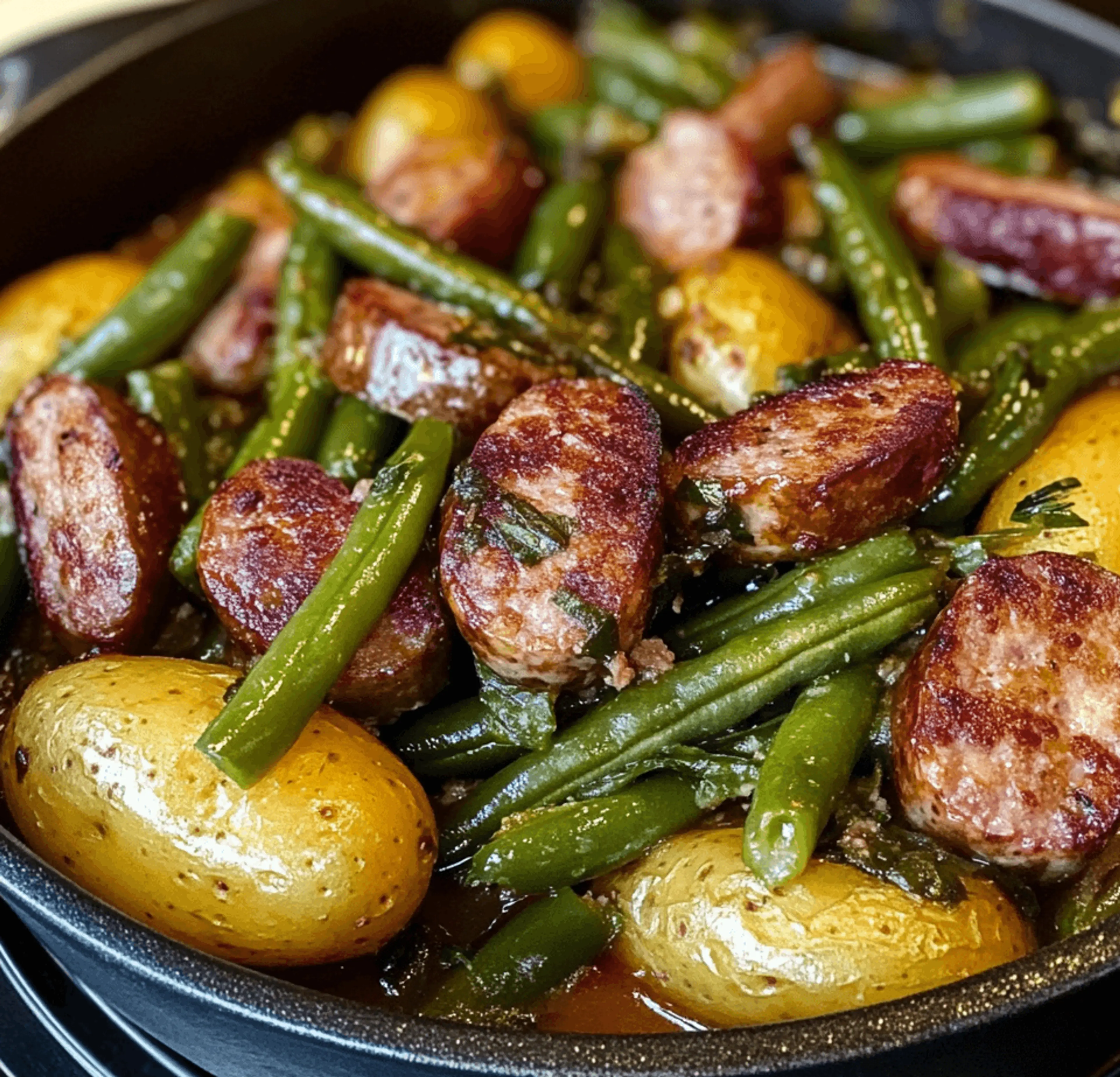 Crockpot Sausage, Green Beans and Potatoes
