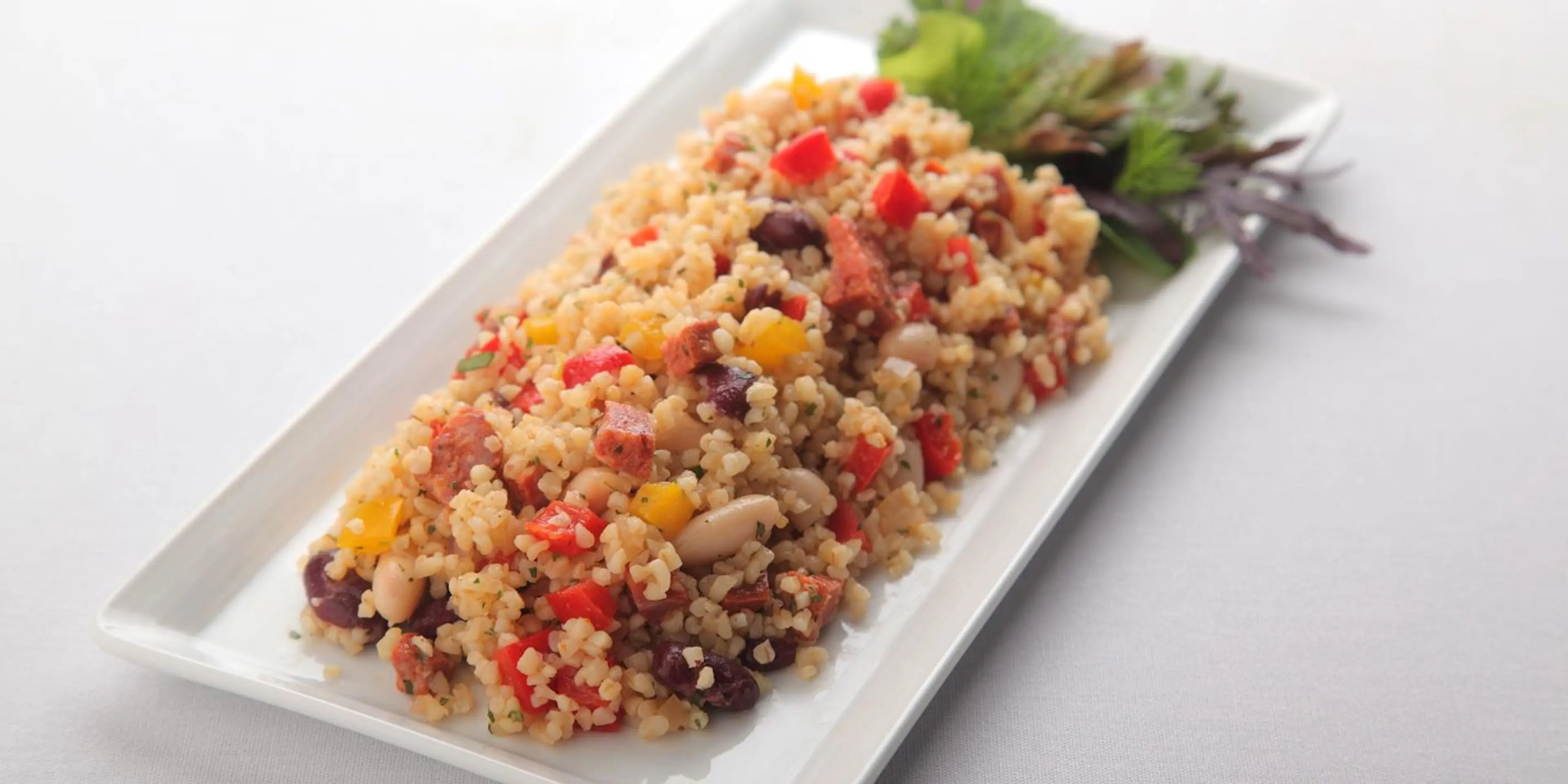 Chorizo, bean and bulgur wheat salad