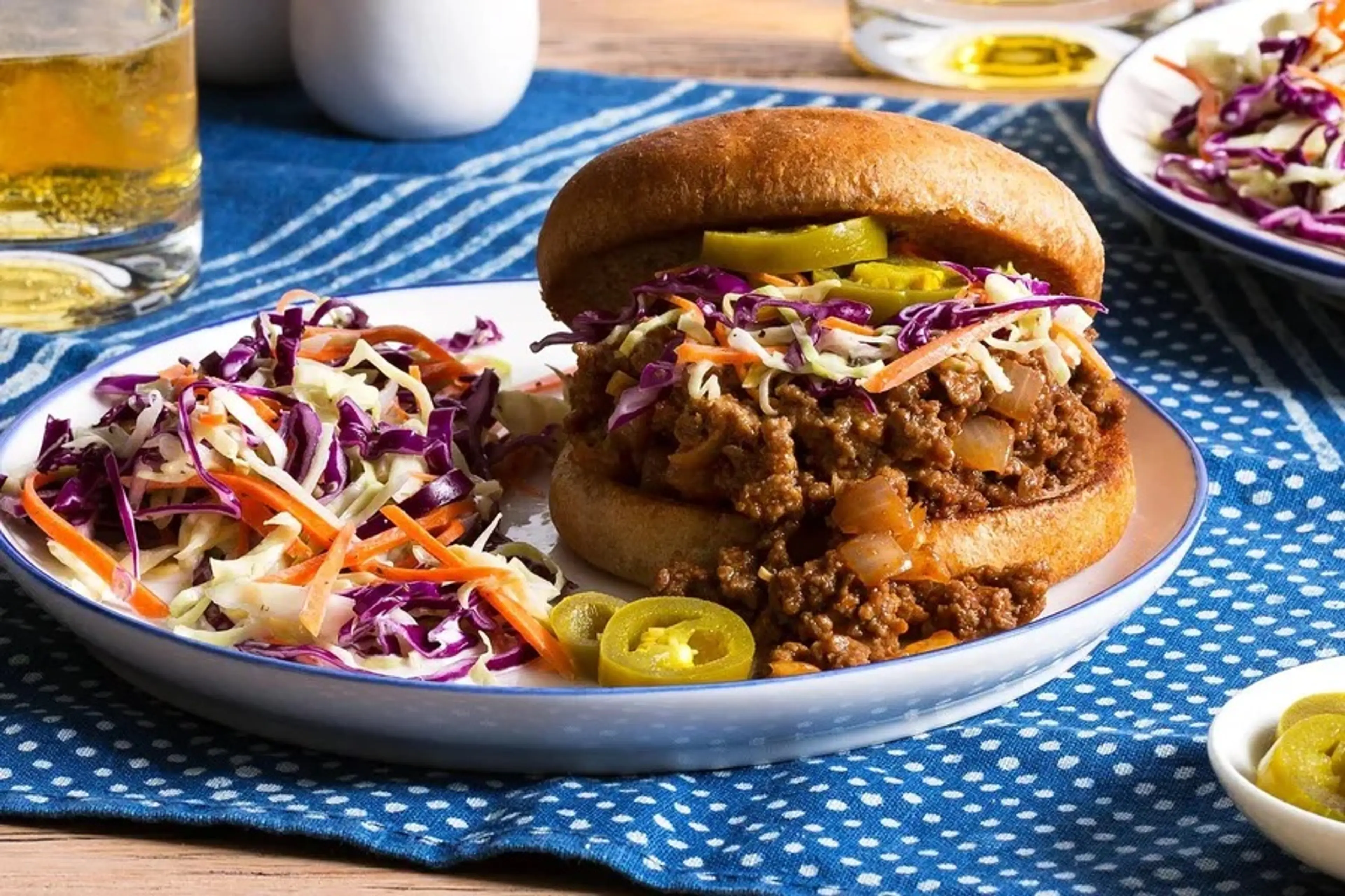 Beef sloppy joes with pickled jalapeños and classic creamy c