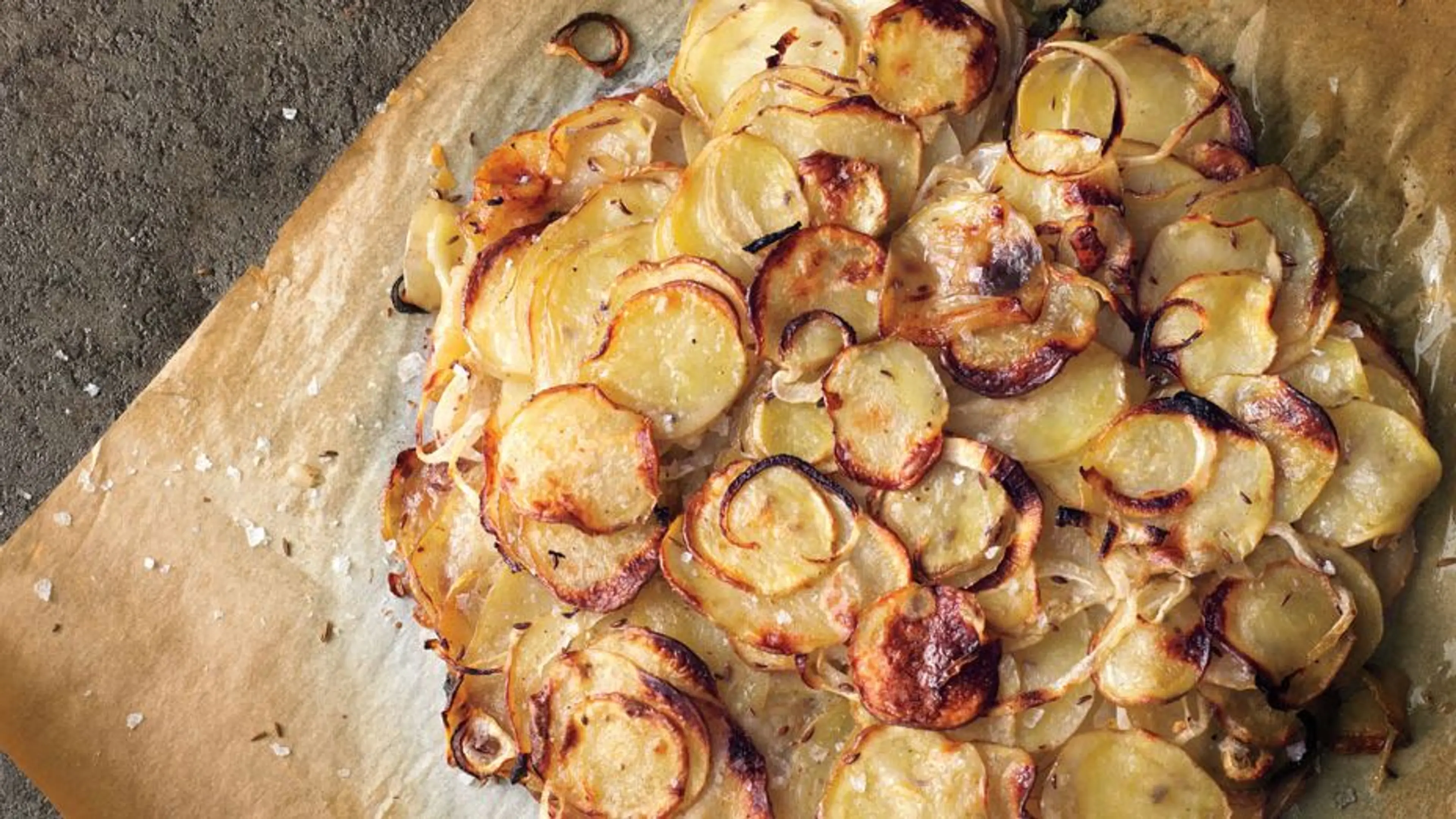 Duck Fat-Potato Galette with Caraway and Sweet Onions