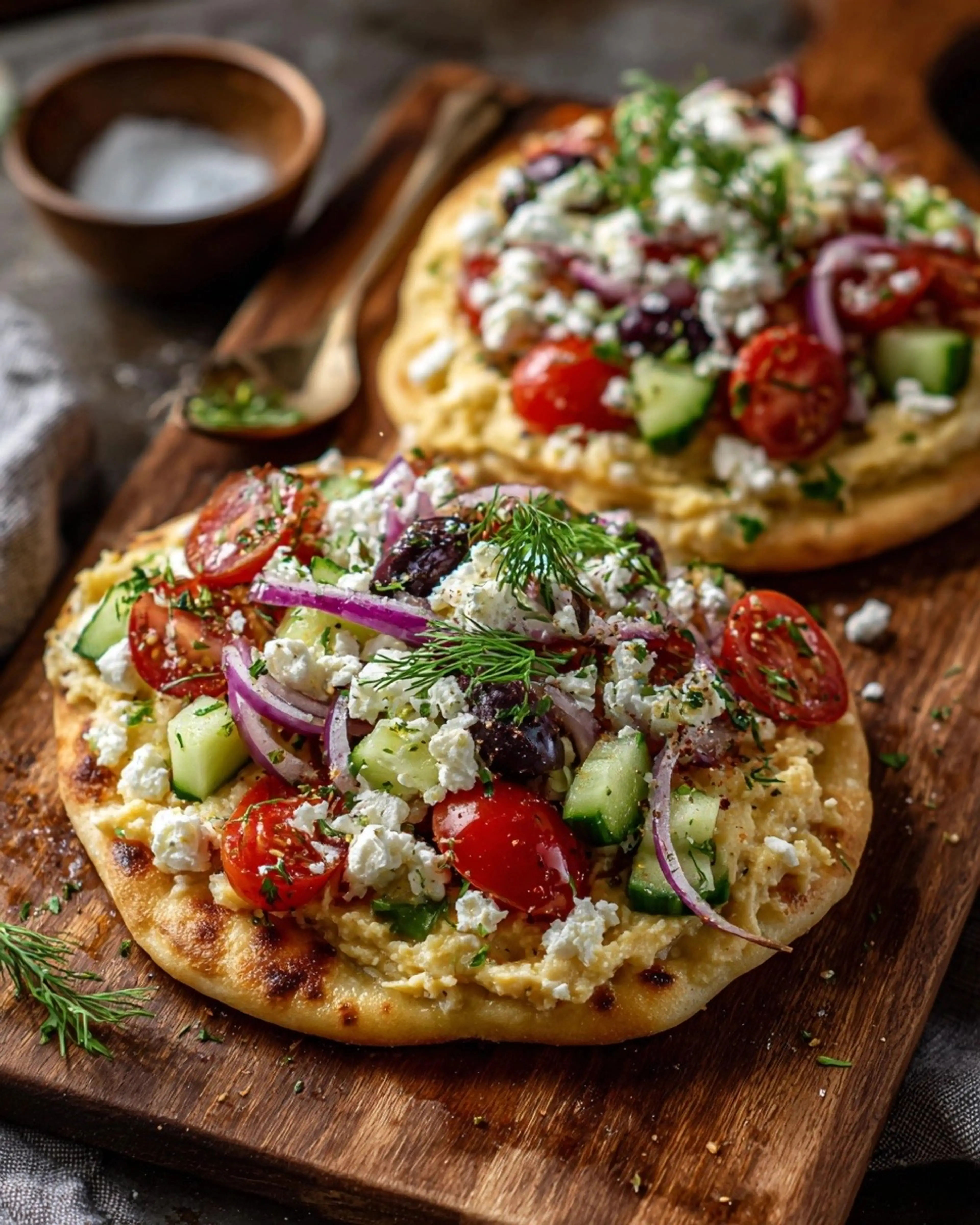 Easy Mediterranean Flatbread with Fresh Herbs & Hummus