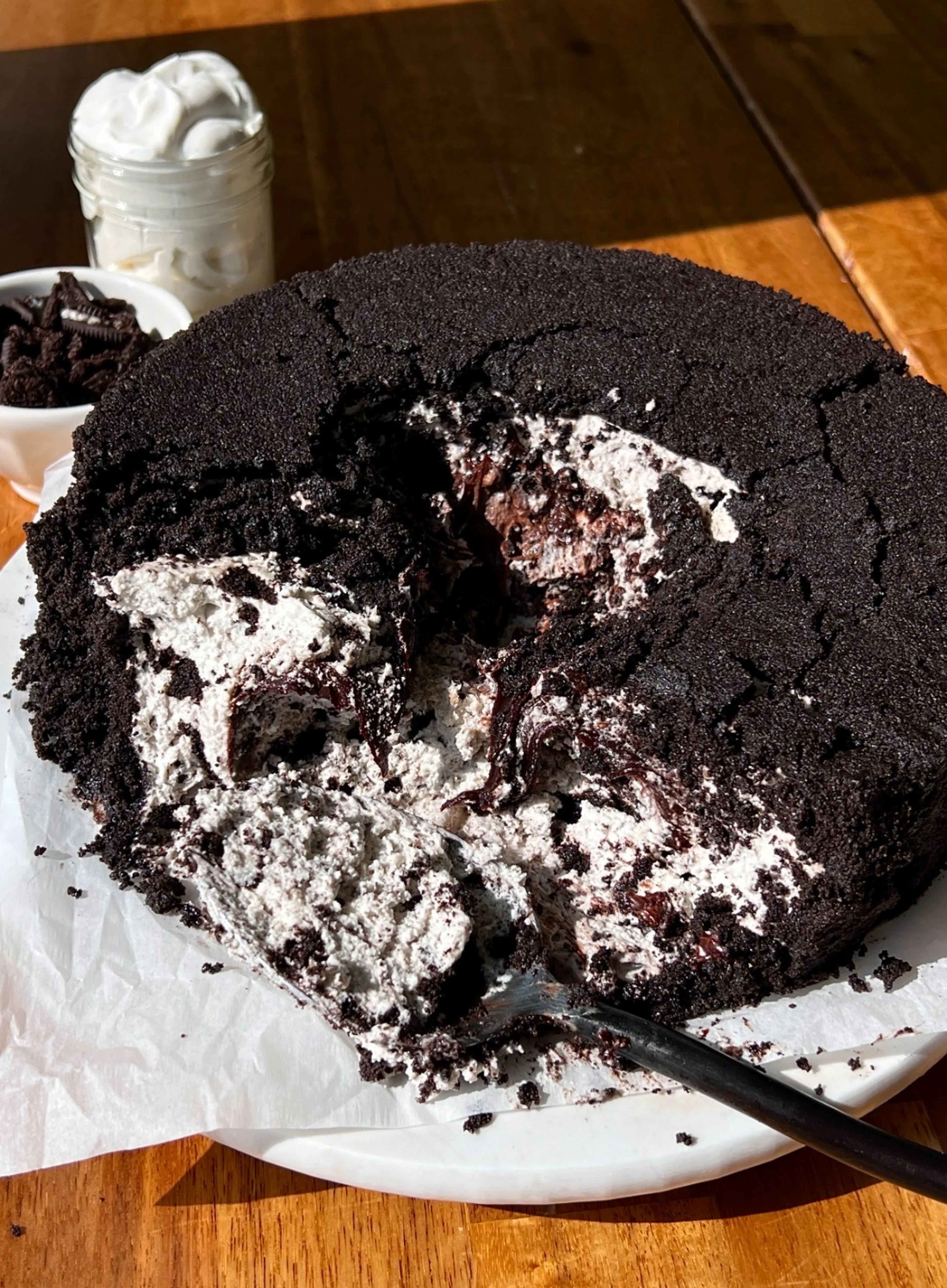Upside-Down Cookies and Cream Cheesecake (No-Bake)