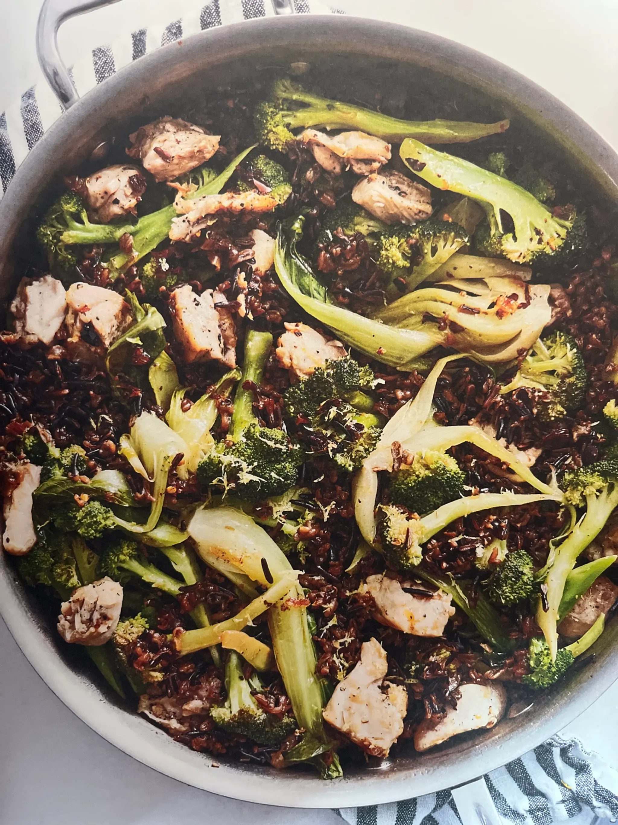 Wild Rice with Chicken, Broccoli, Bok Choy, and Garlic-Chile