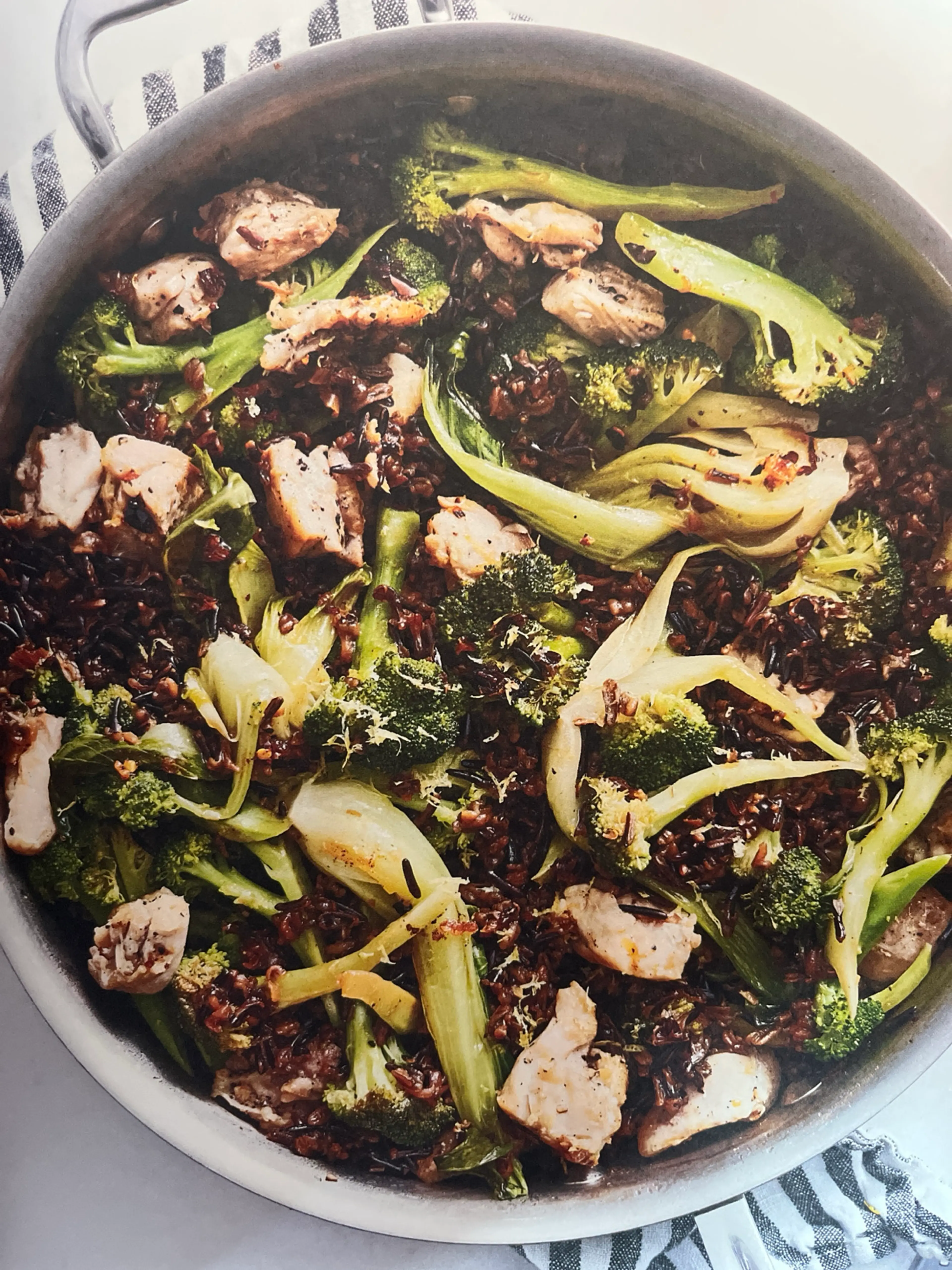 Wild Rice with Chicken, Broccoli, Bok Choy, and Garlic-Chile