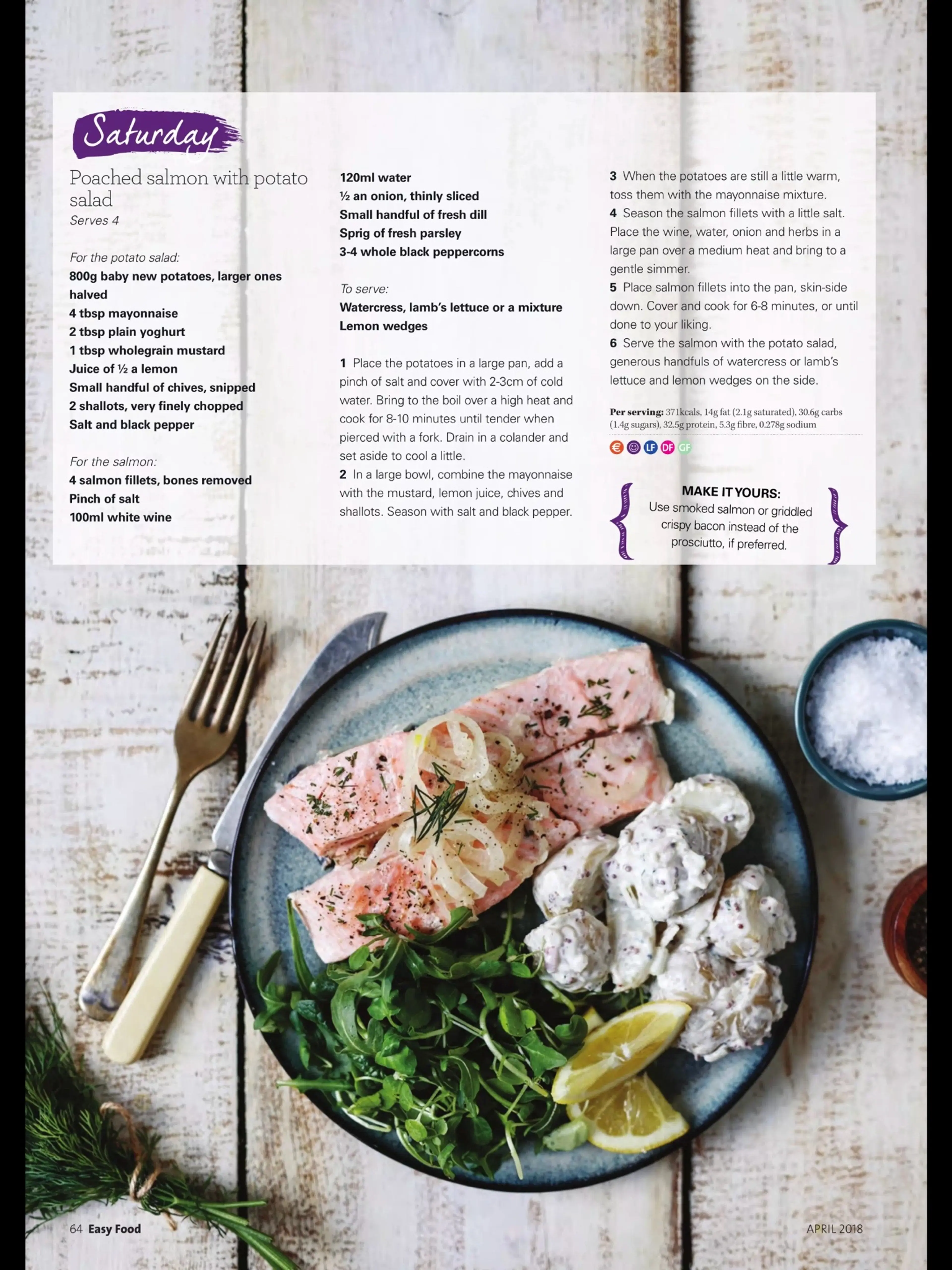 Poached salmon with potato salad