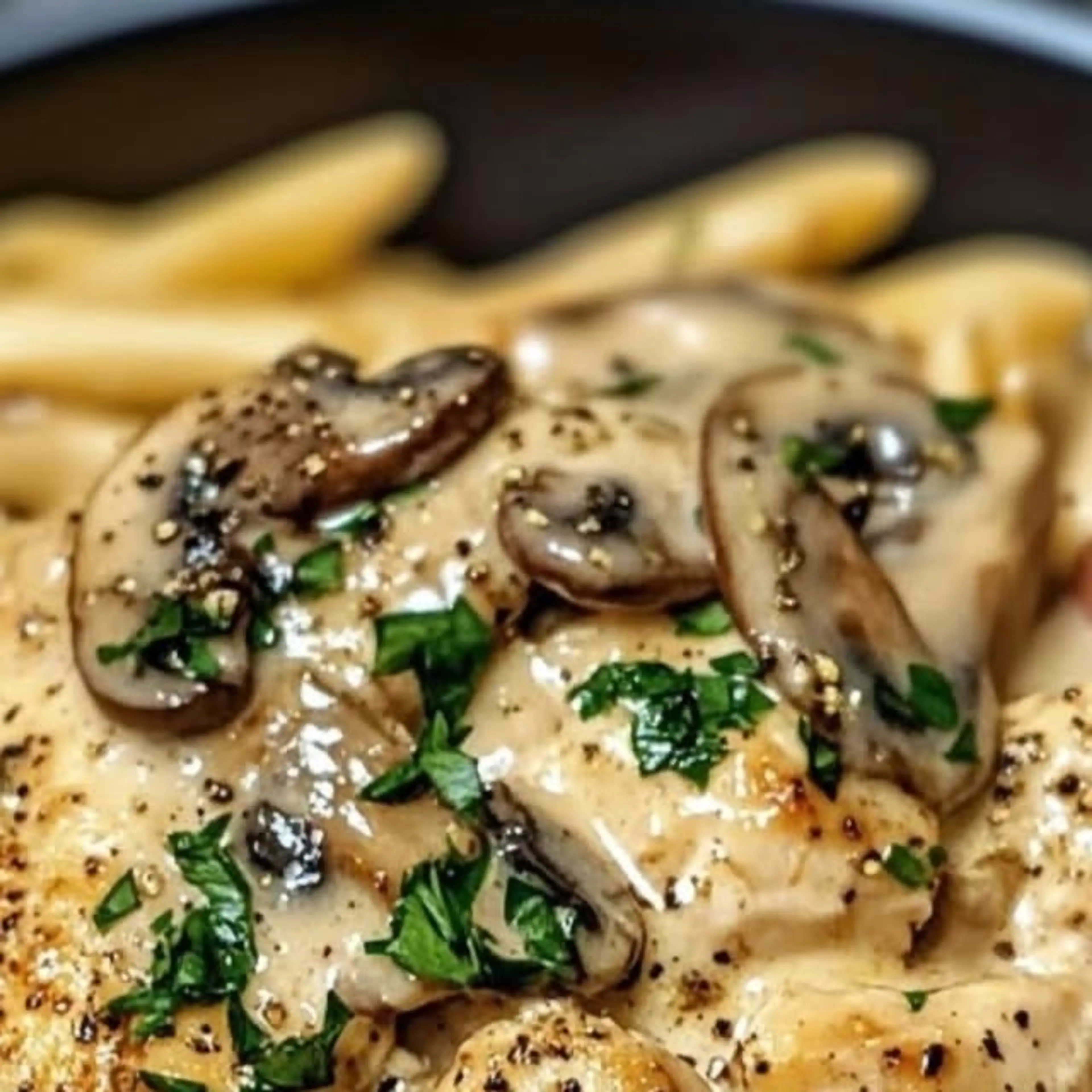 One-pan Creamy Garlic Herb Chicken Penne with Mushrooms