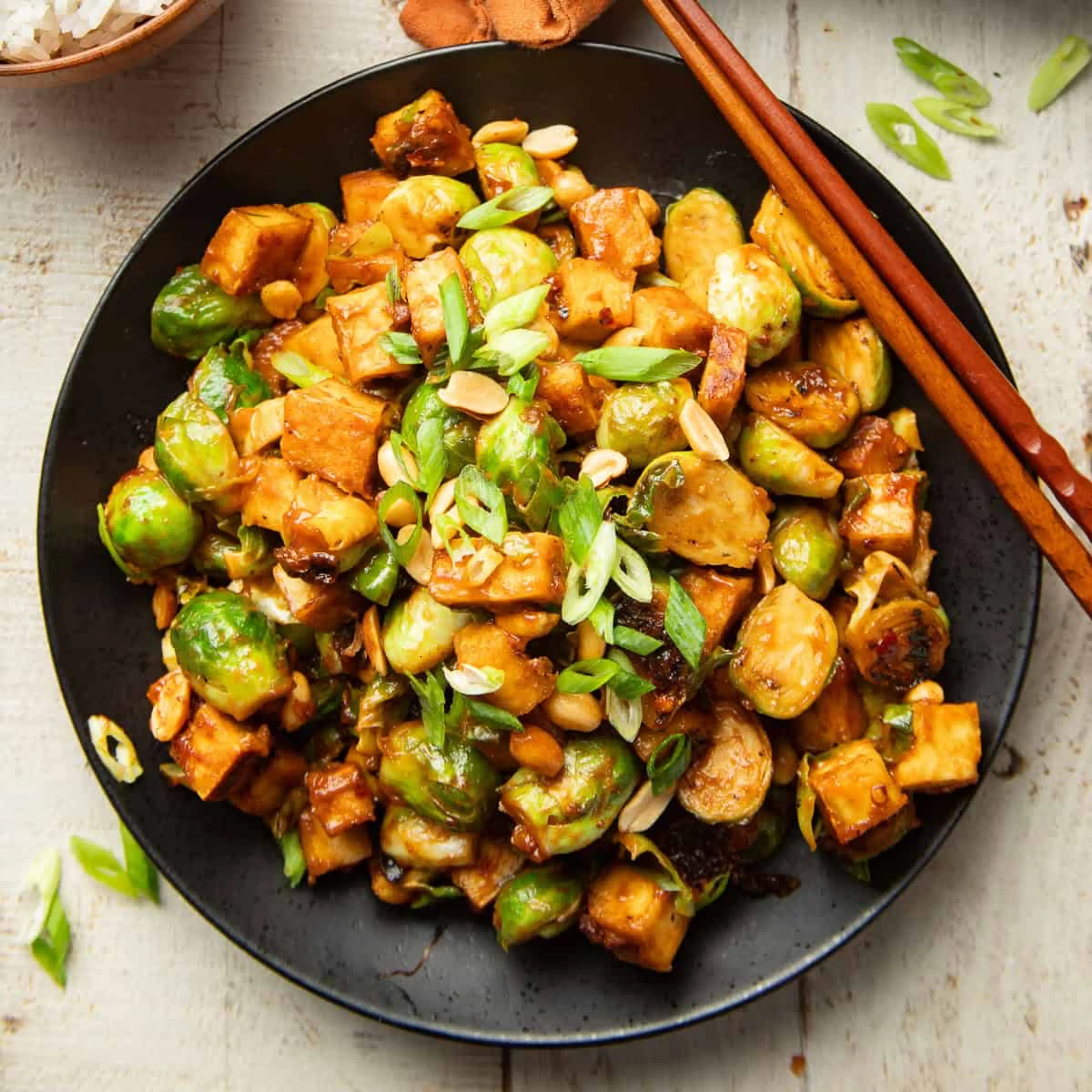 Spicy Peanut Brussels Sprout Stir-Fry