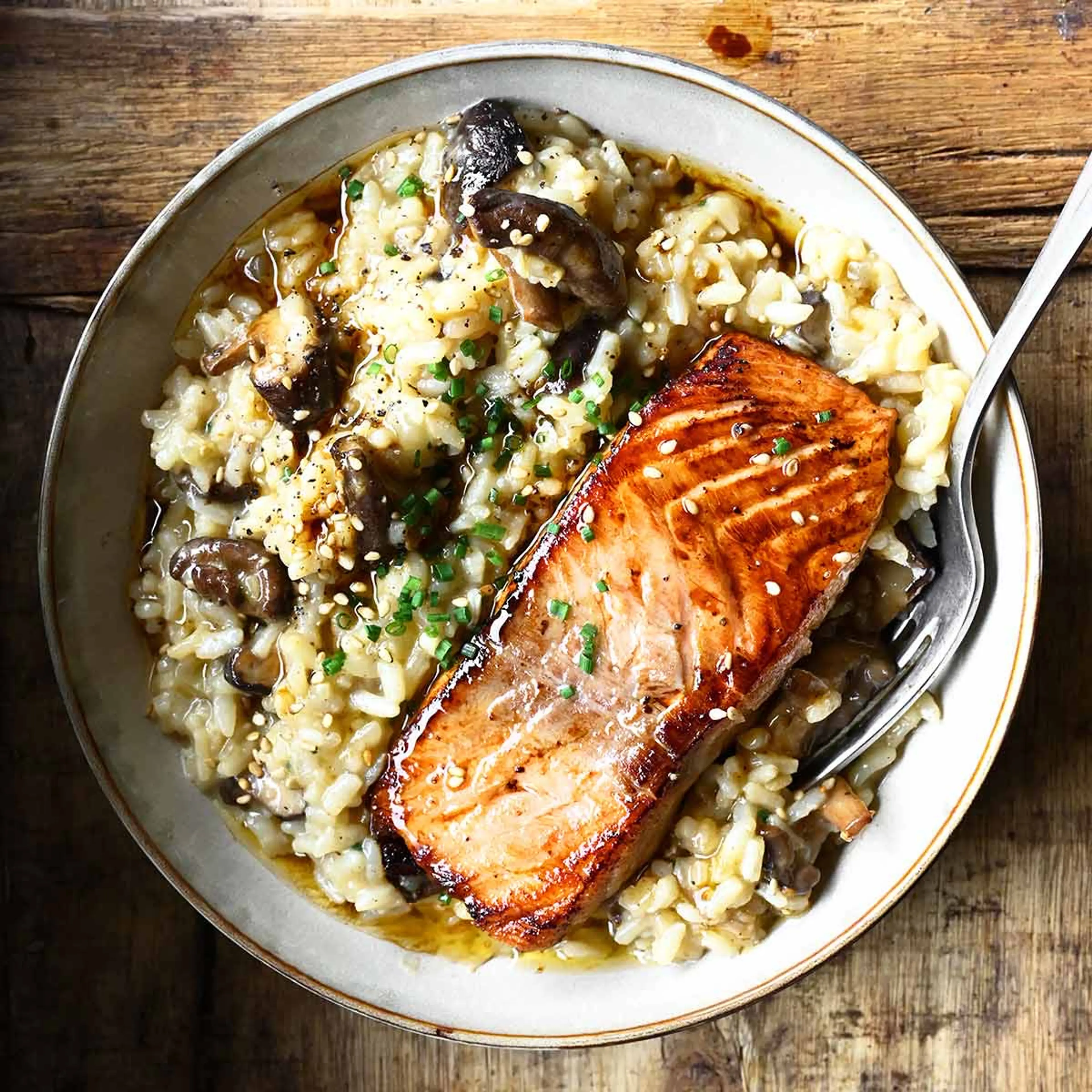 Japanese Style Risotto with Seared Salmon | Umami