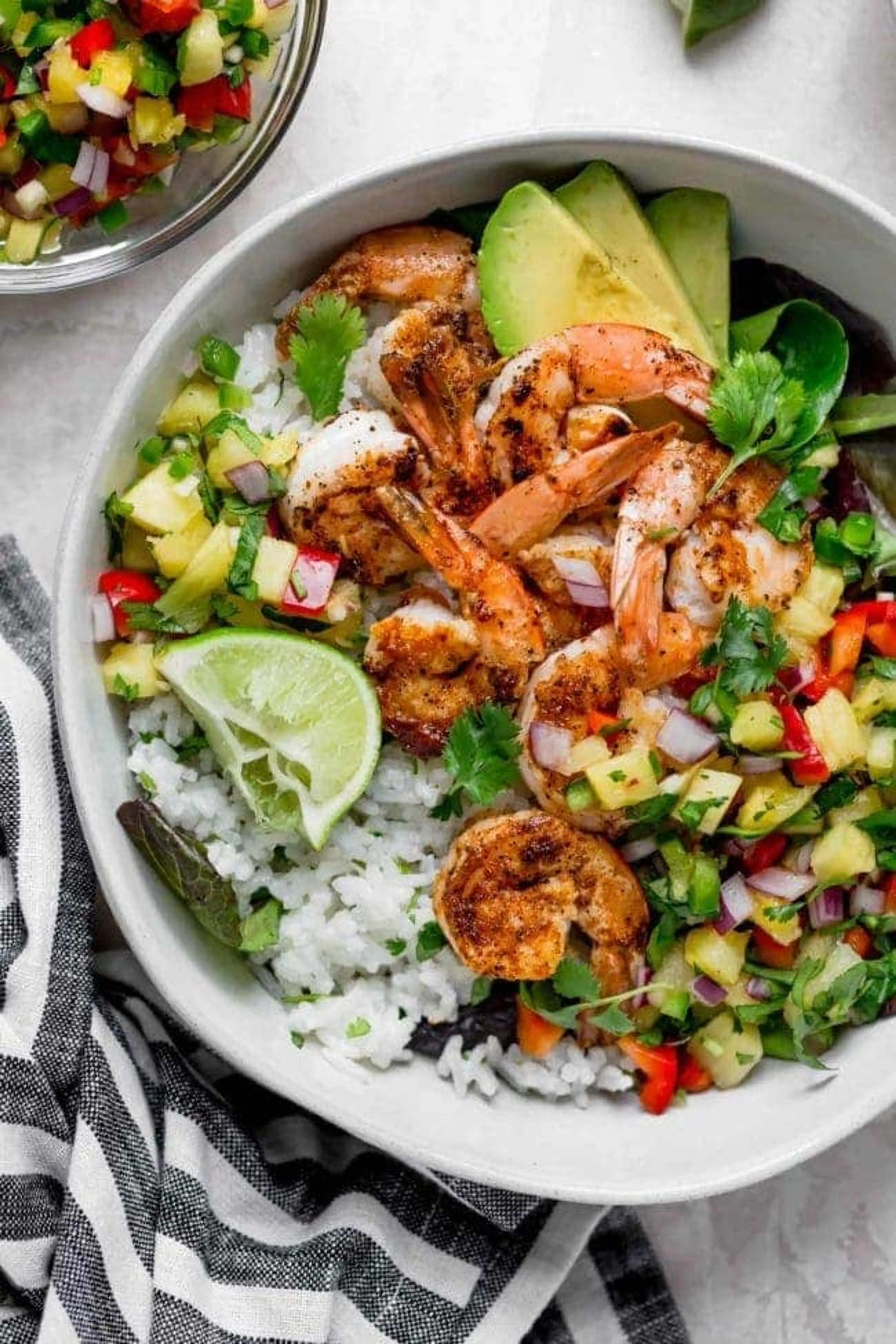 Shrimp Bowls with Coconut Cilantro Lime Rice & Pineapple Sal