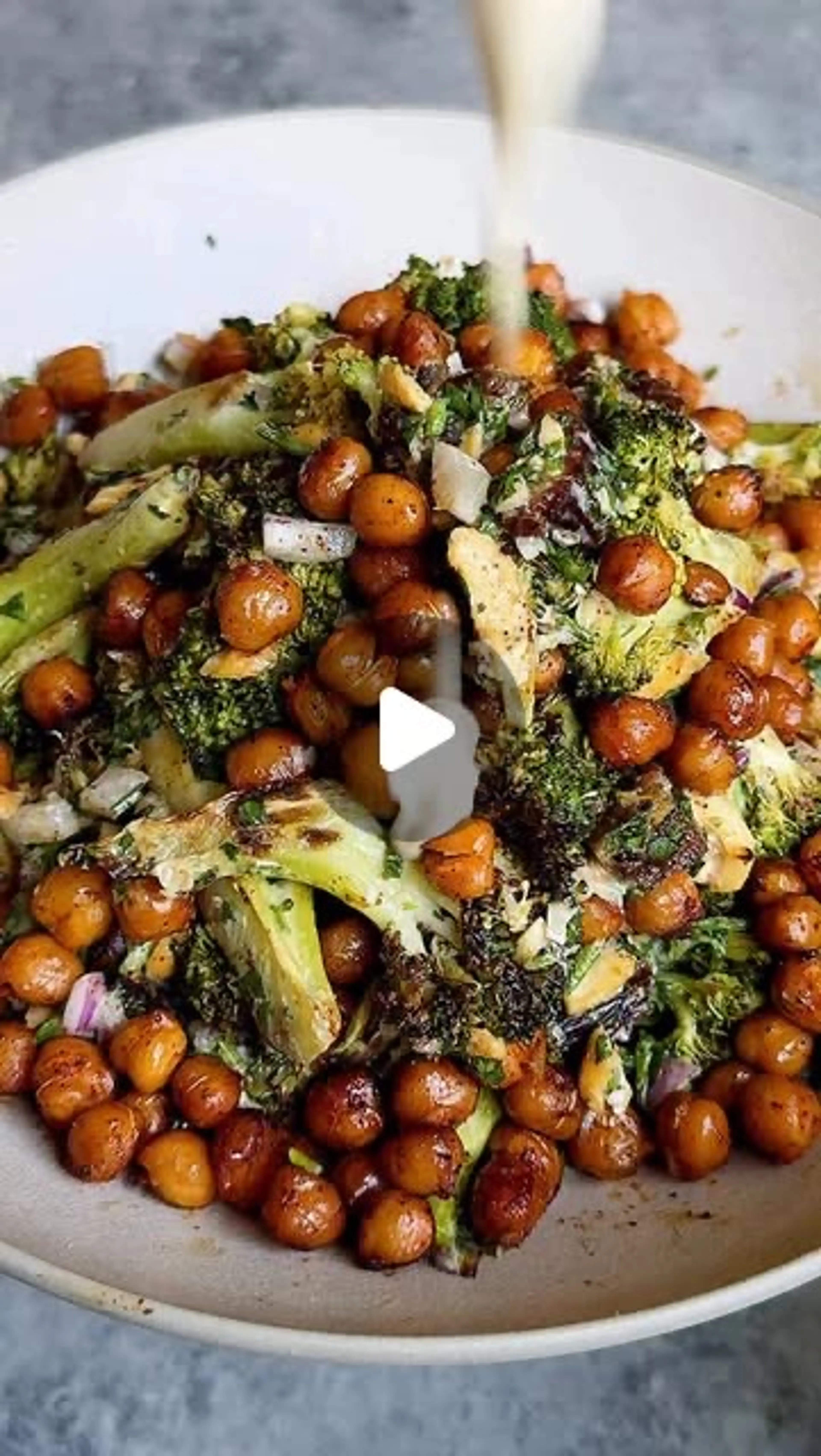 Roasted Broccoli & Chickpea Salad with Tahini-parmesan Dress