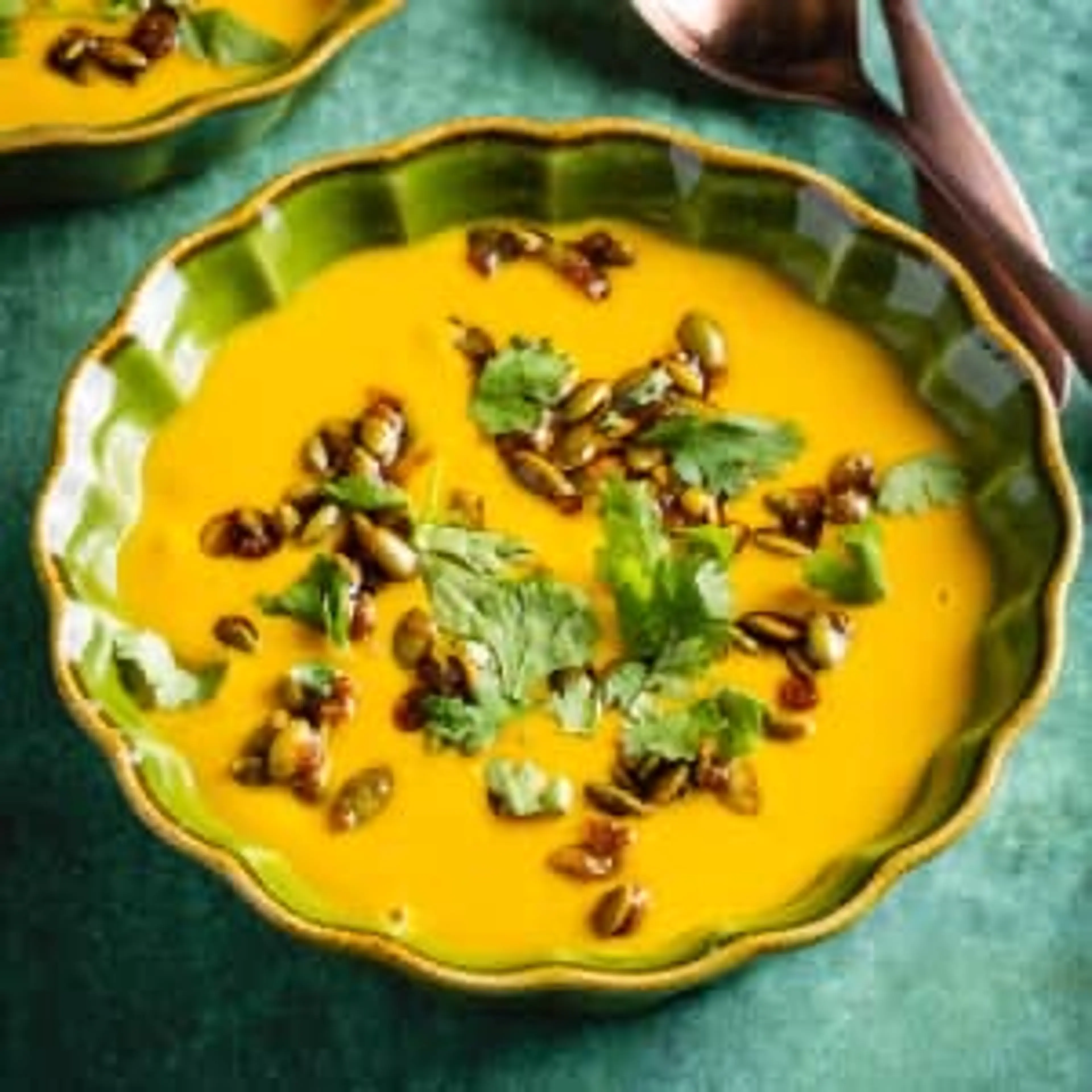 Curried Sweet Potato Soup with Spiced Pepitas