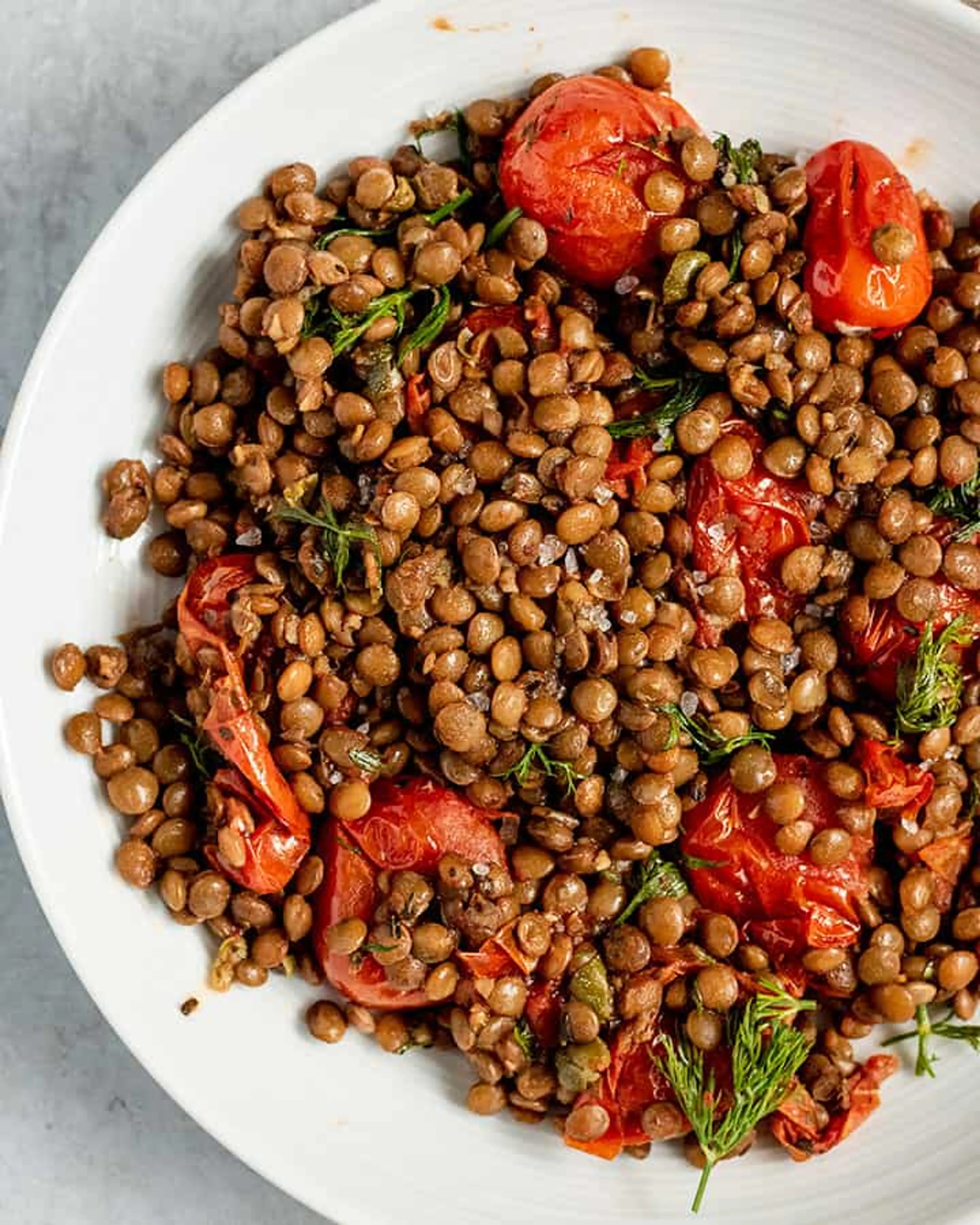 Garlic Roasted Lentils and Tomatoes