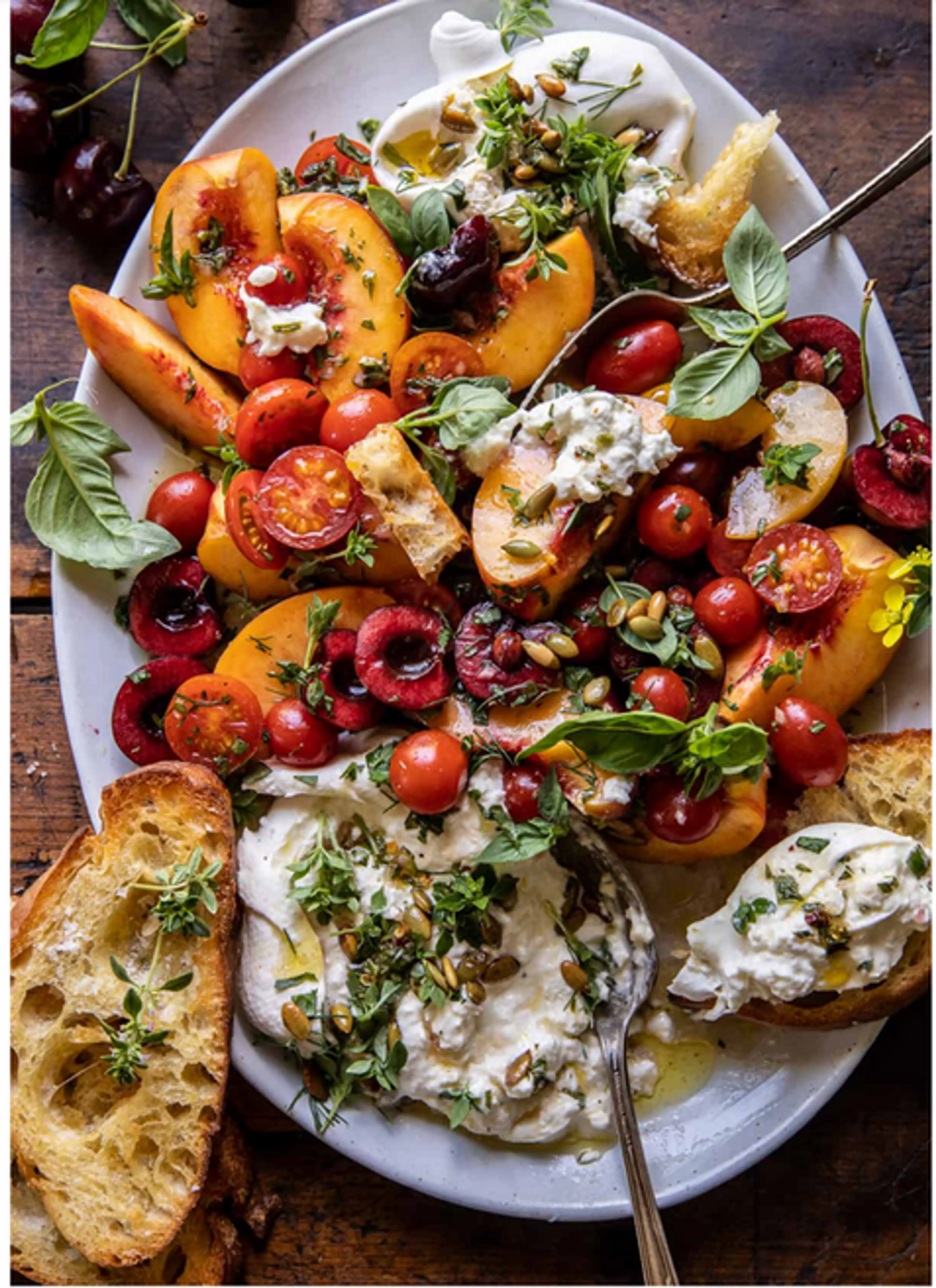 Tomato, Peach, and Burrata Salad