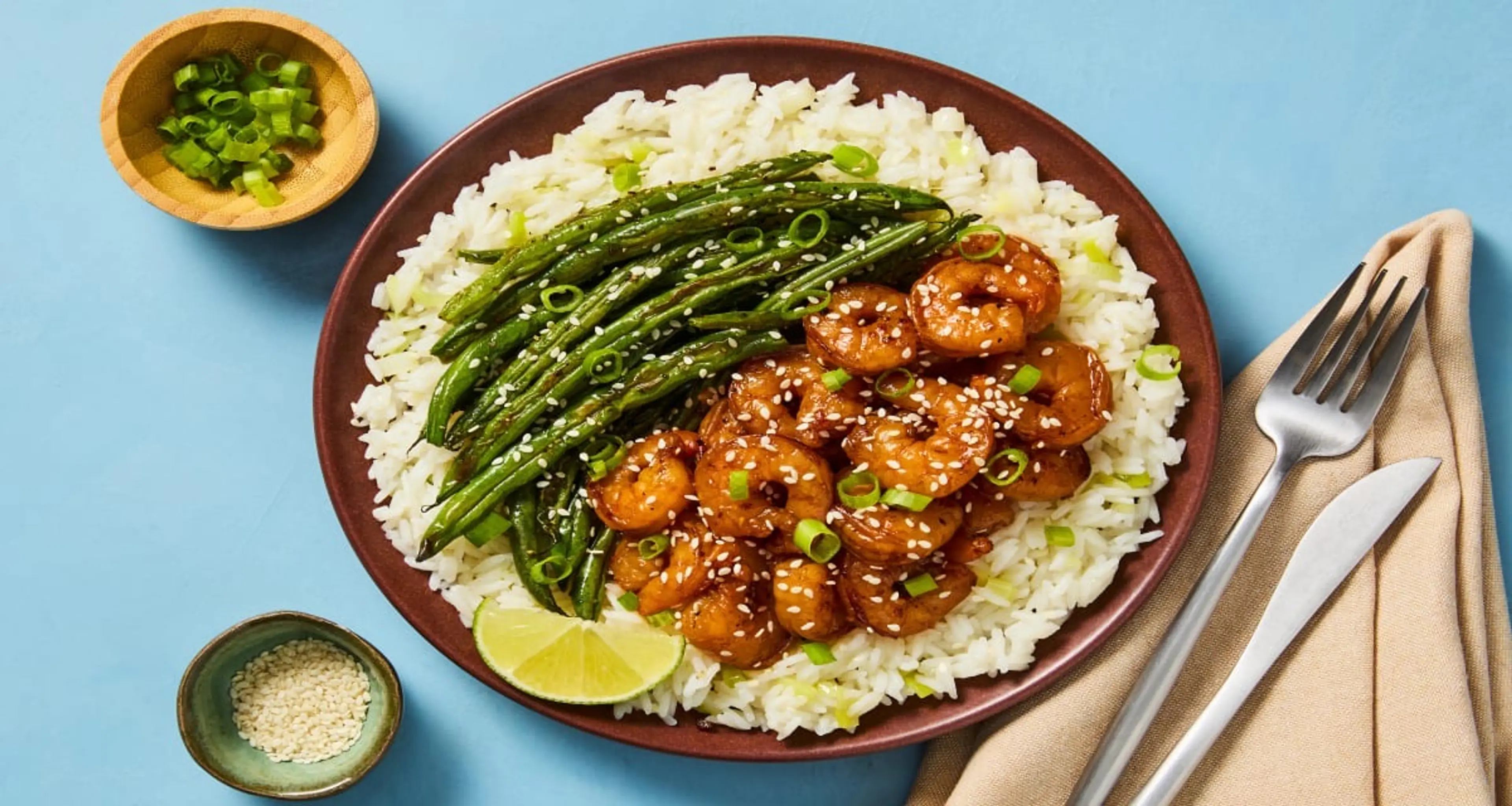 Sizzling Hoisin Shrimp with Ginger Scallion Rice & Roasted G