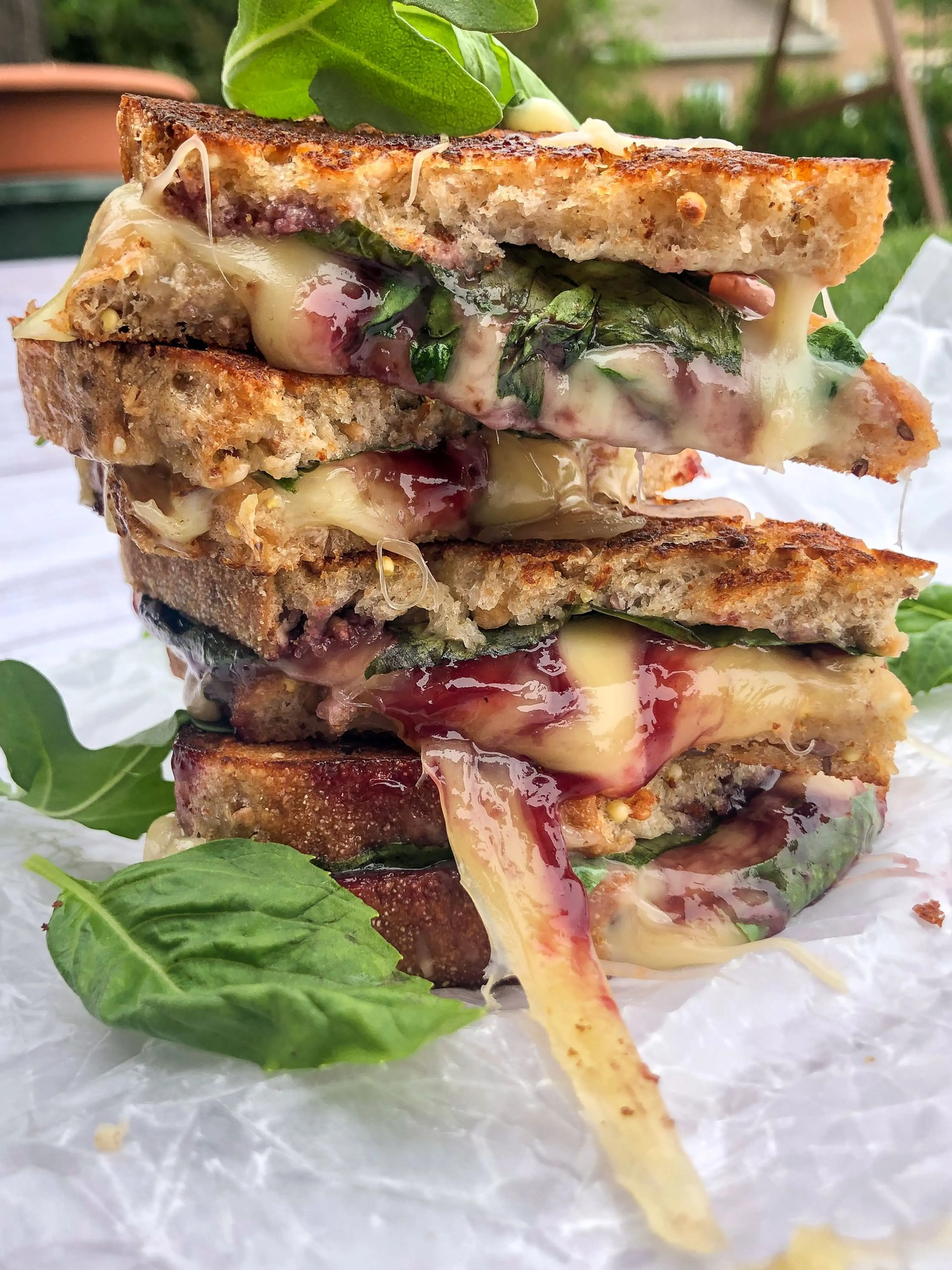 Basil and Blackberry Grilled Cheese with Arugula