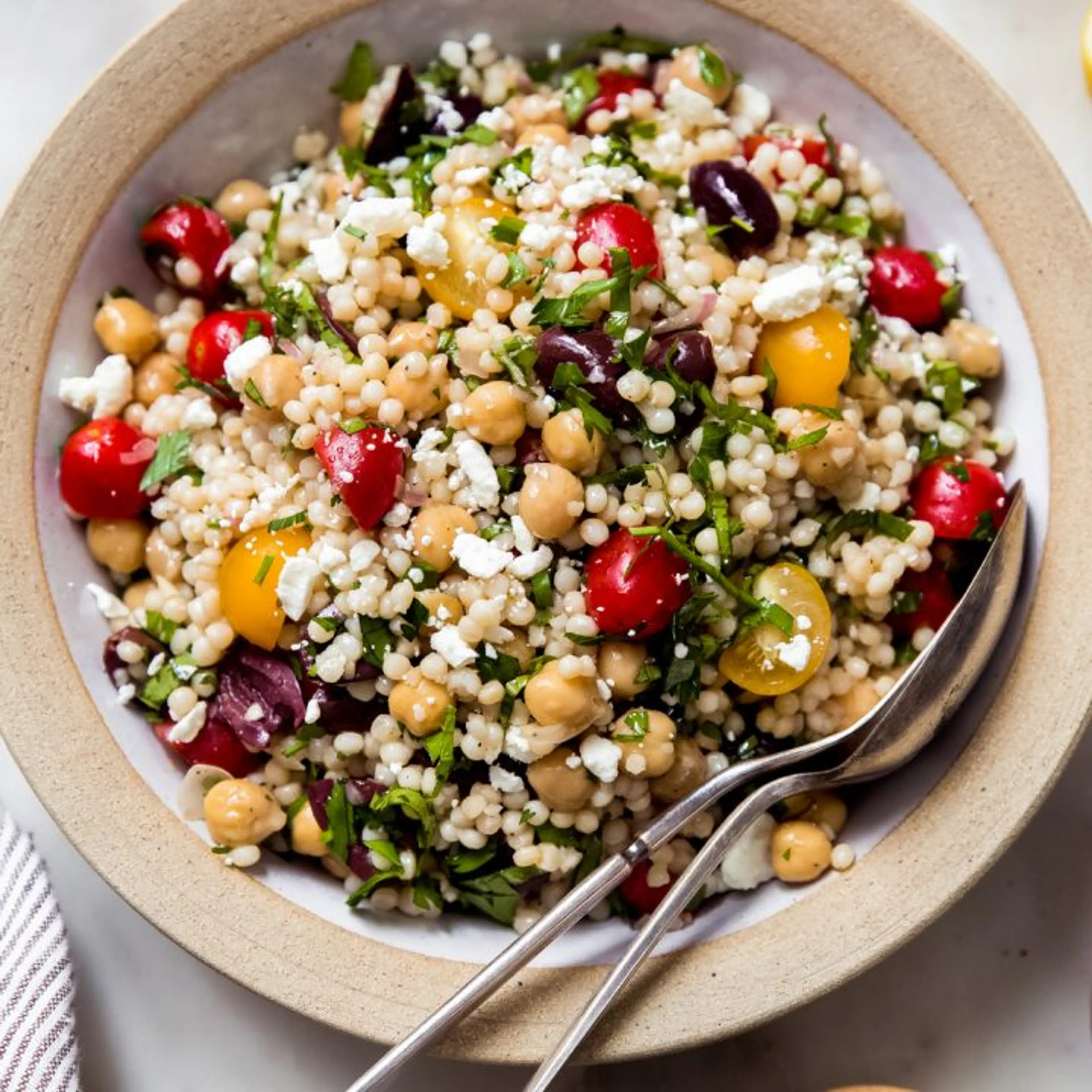 Pearl Couscous Chickpea Salad with Feta and Fresh Herbs