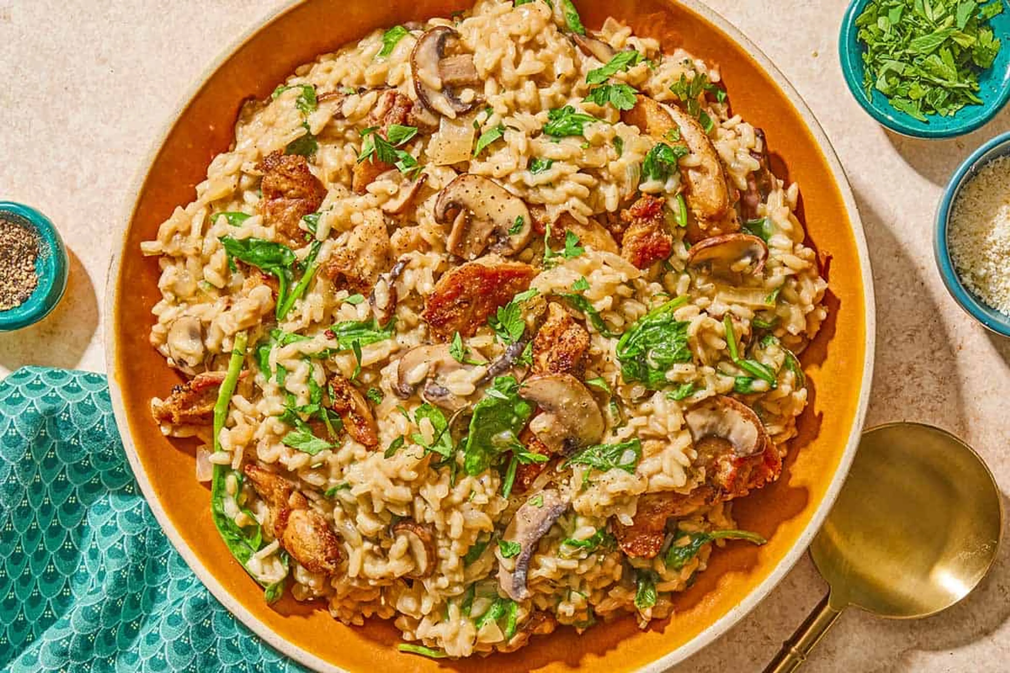 Chicken Risotto with Mushrooms and Spinach