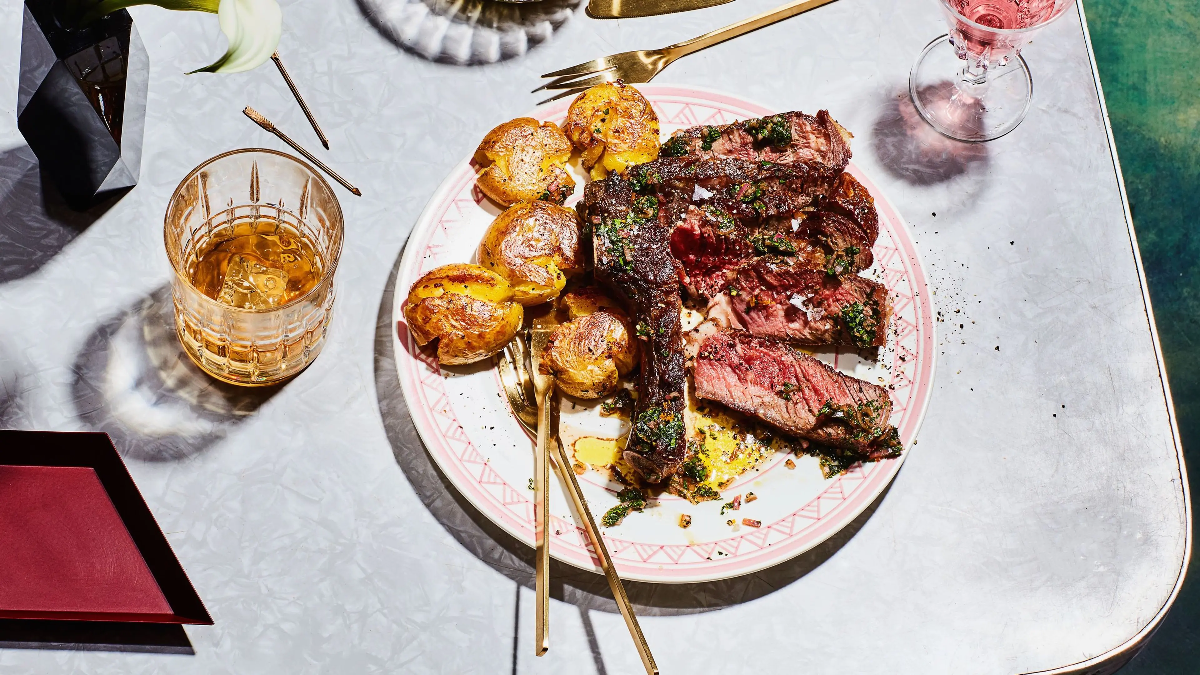 Rib-Eye Steak and Crispy Smashed Potatoes for Two