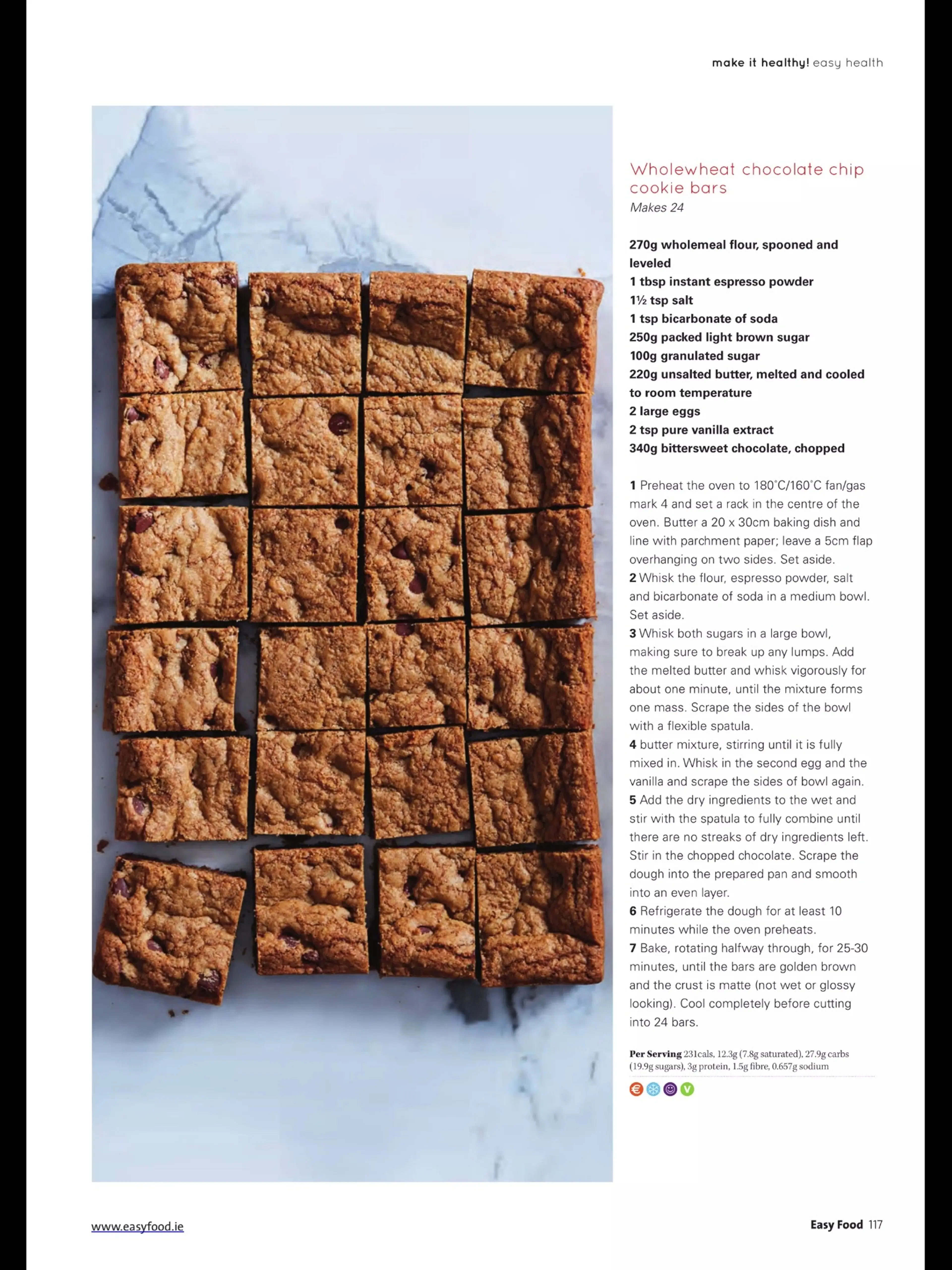 Wholewheat chocolate chip cookie bars