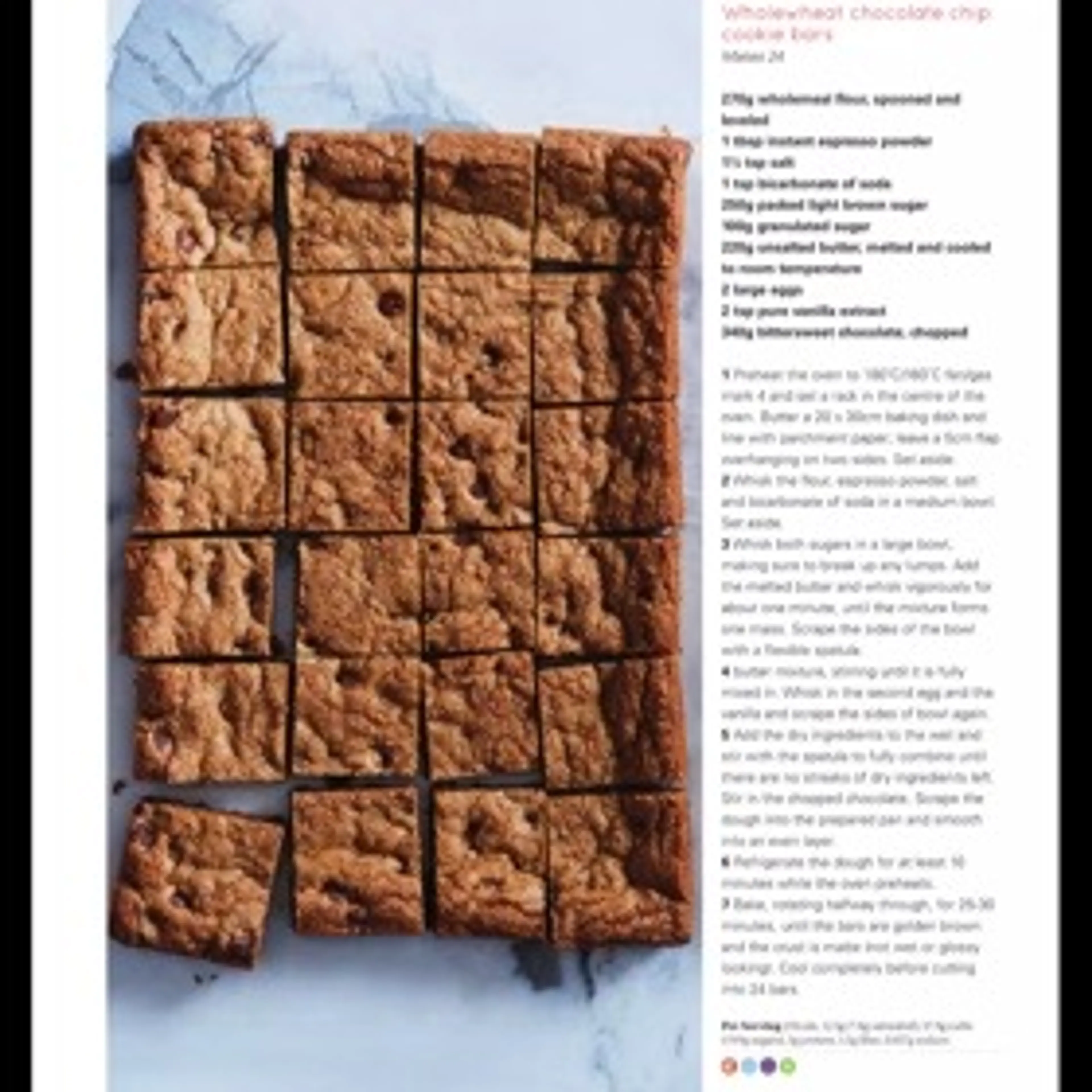 Wholewheat chocolate chip cookie bars