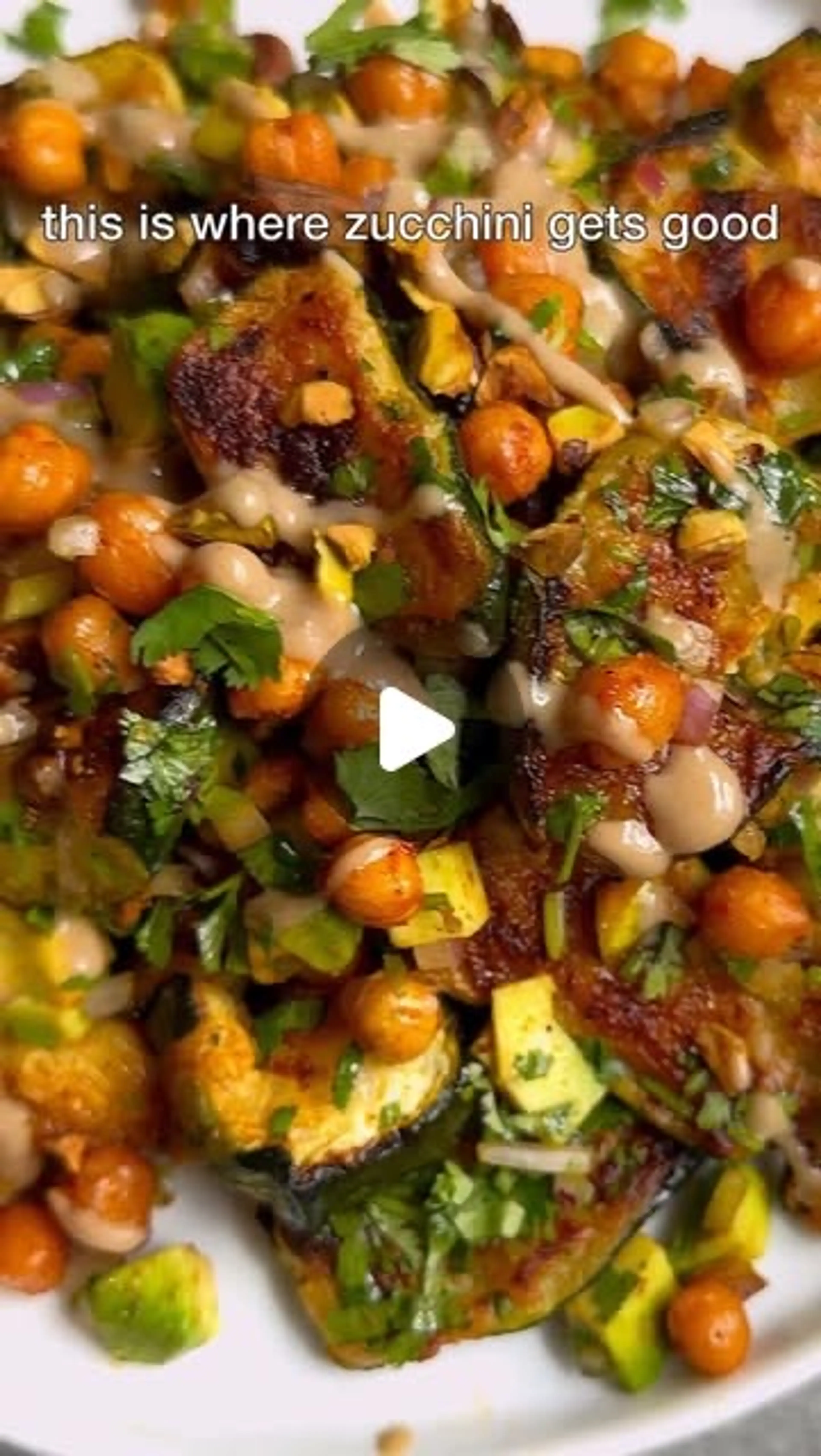 Smashed Zucchini & Chickpea Salad with Avocado &  Pistachios