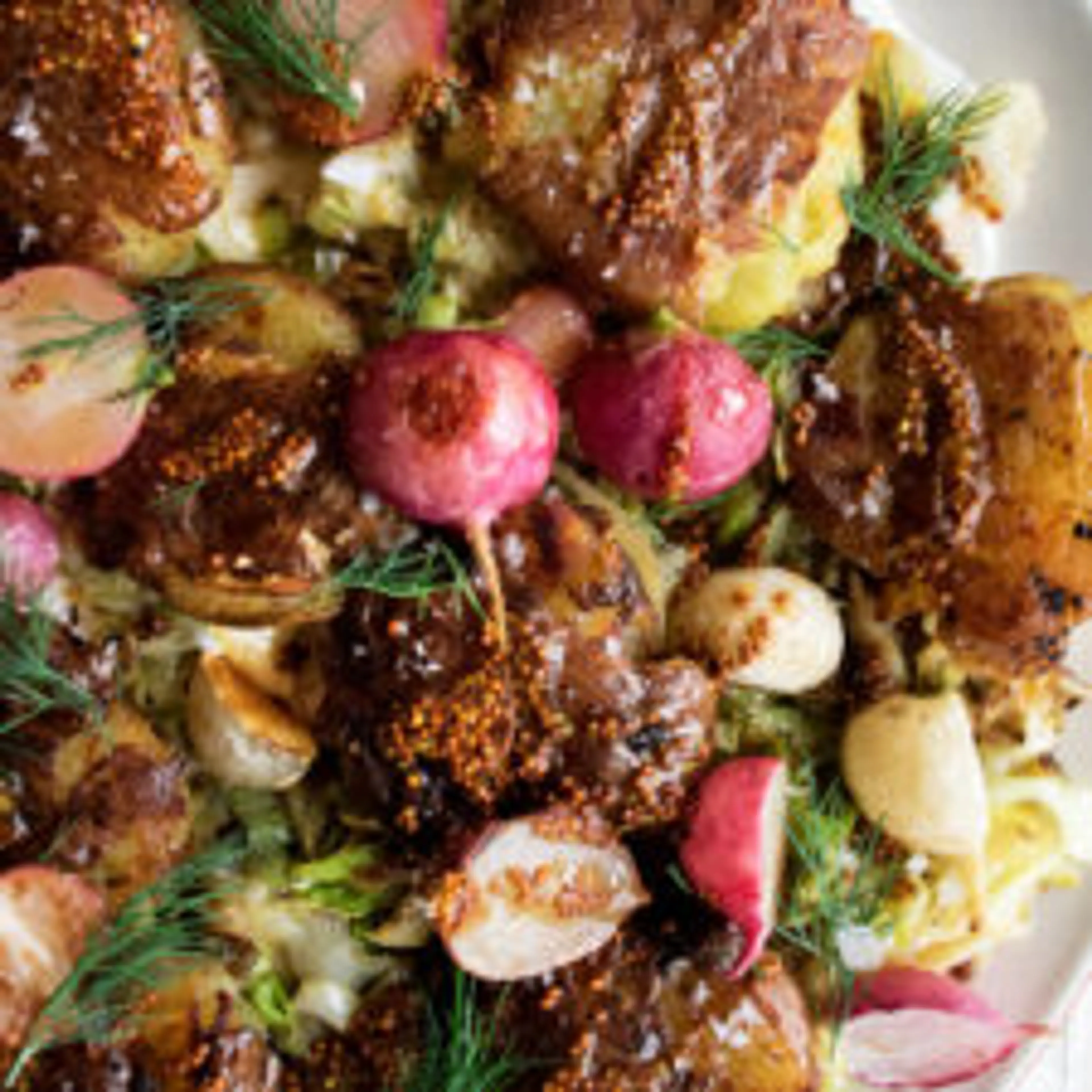 Crispy Smashed Potatoes with Cabbage & Stout Mustard