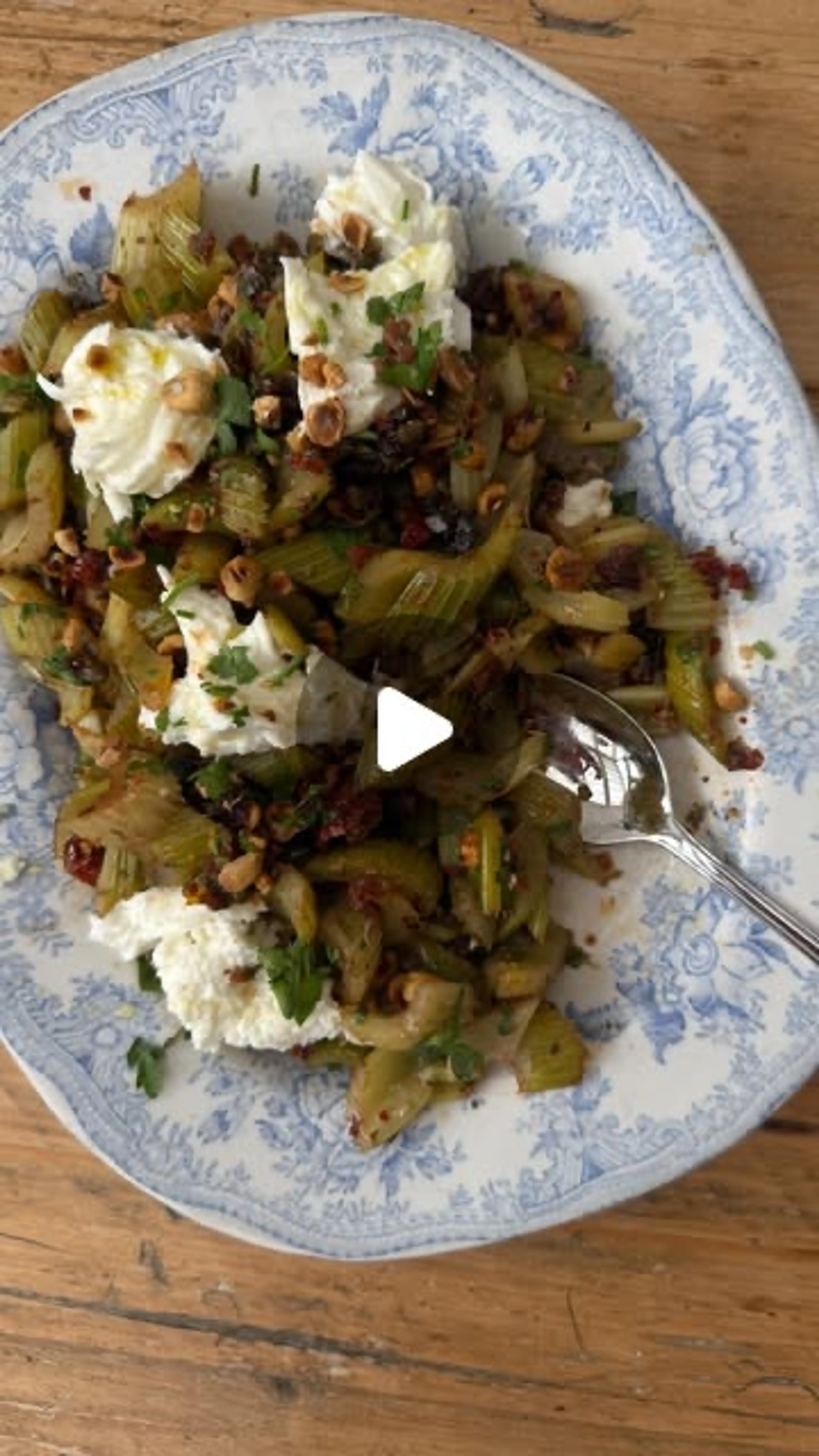 Warm Celery Agro Dolce Salad with Mozzarella and Hazelnuts