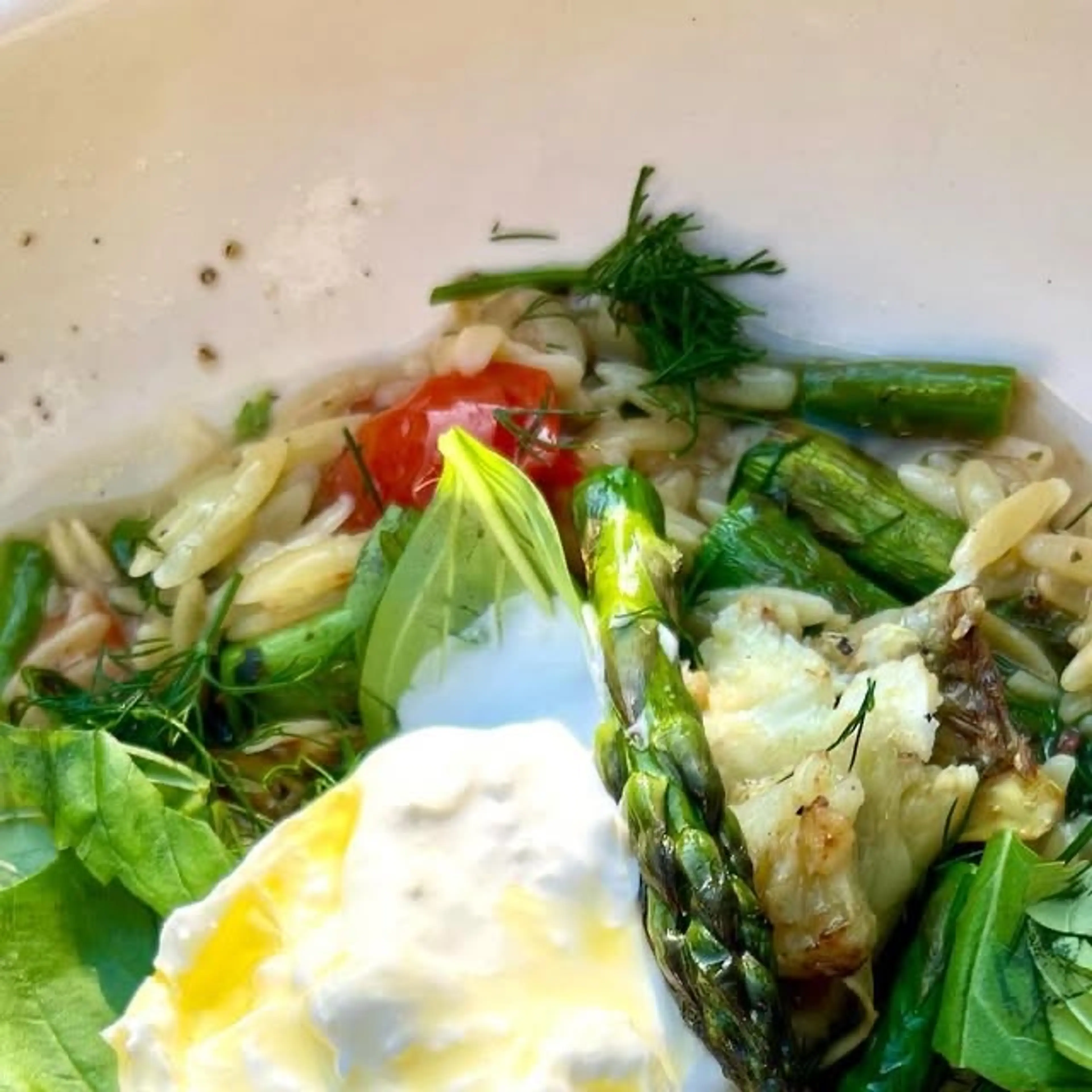 Orzo Salade Met Groene Asperges, Gegrilde Artisjok & Burrata