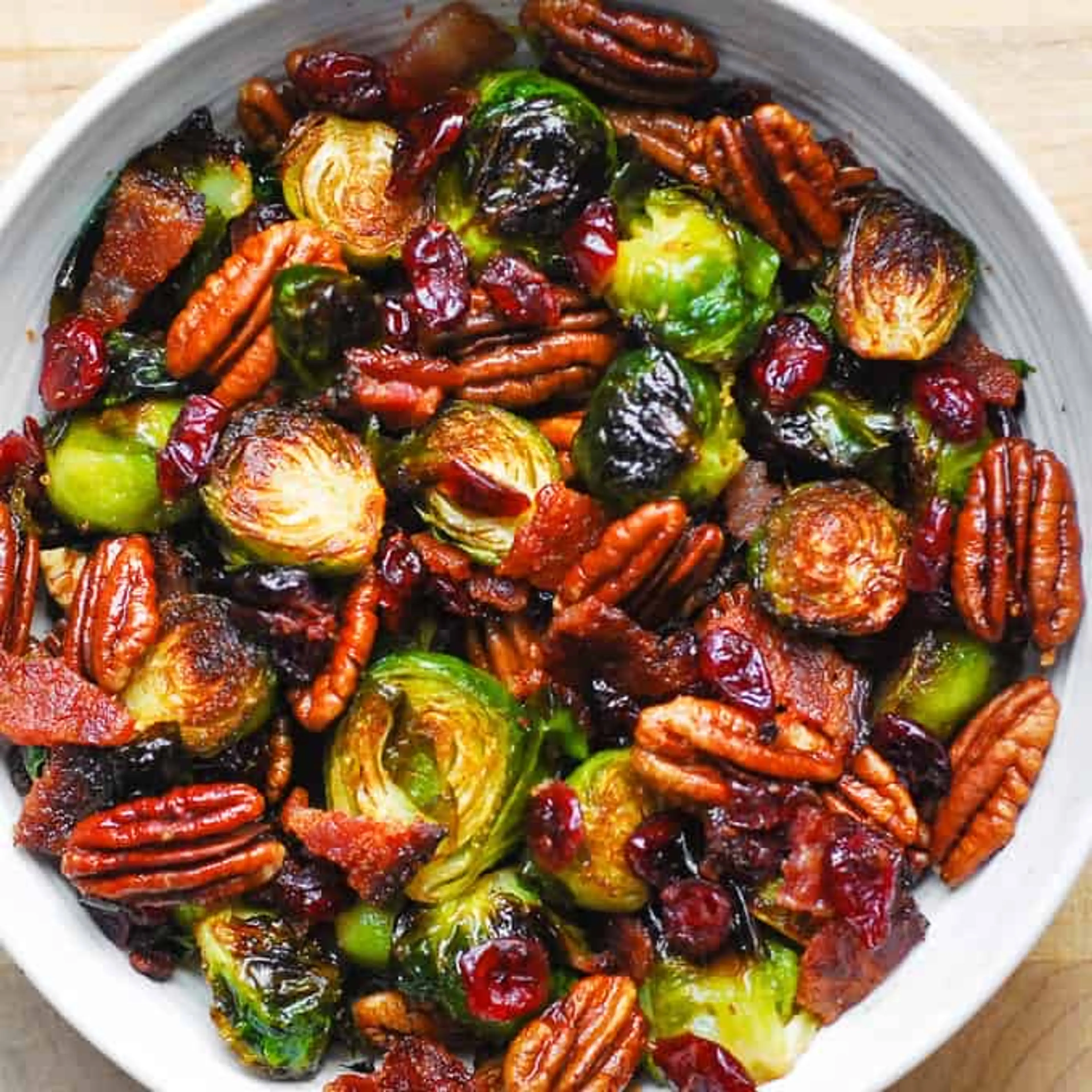 Brussels Sprouts with Bacon, Pecans, and Cranberries