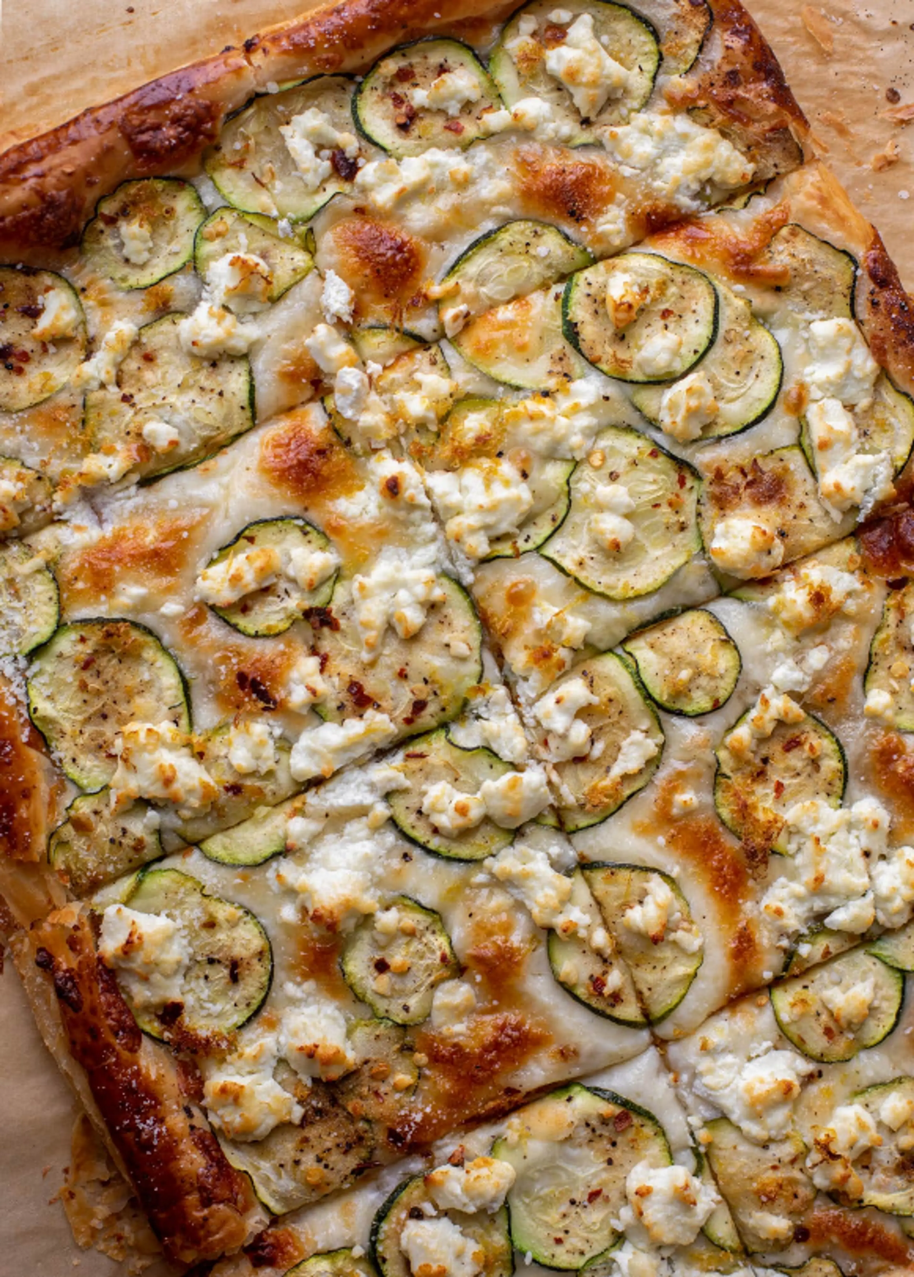 Zucchini, Lemon and Goat Cheese Puff Pastry Pizza