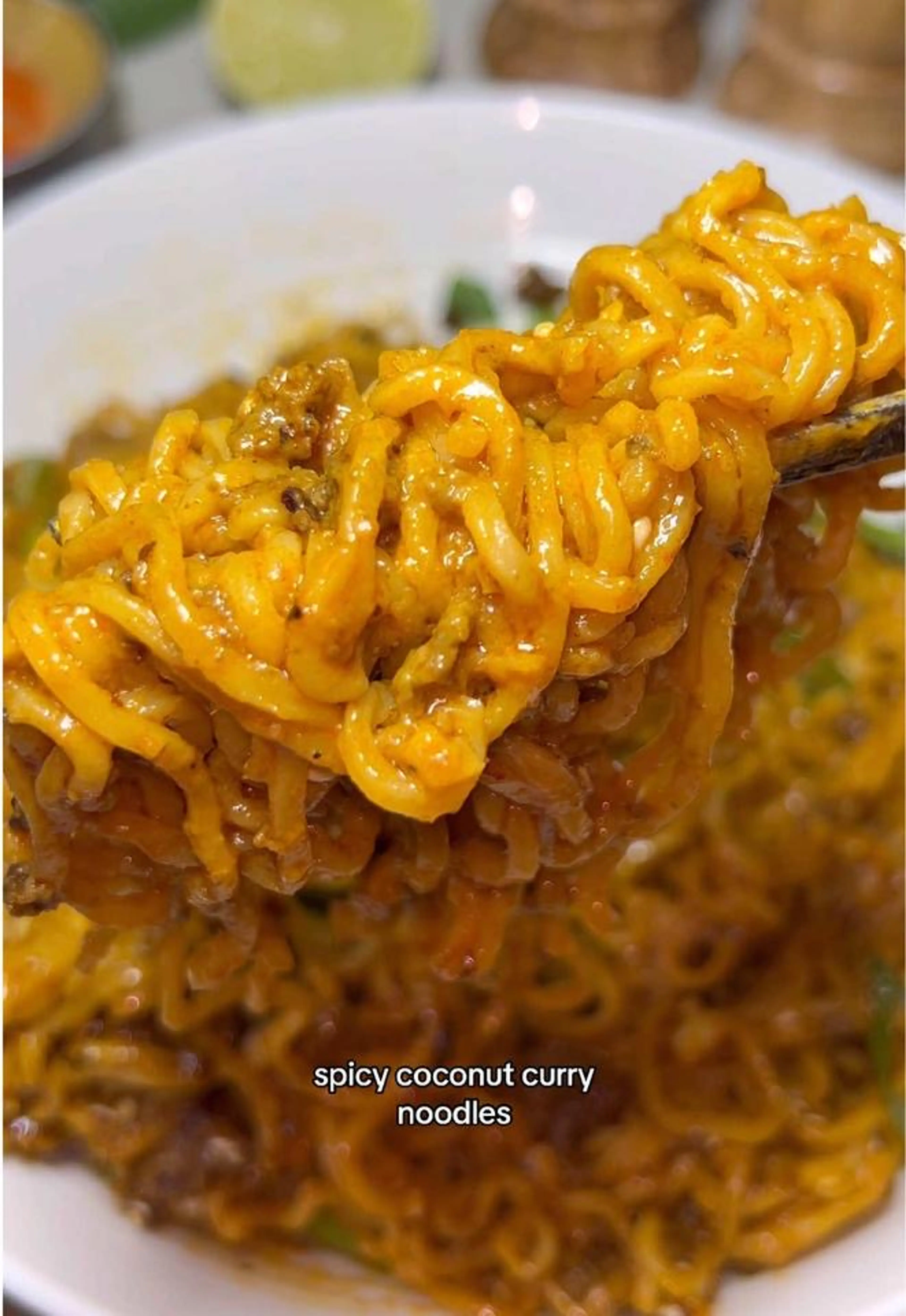 Spicy Coconut Curry Noodles with Crispy Ground Beef for Ep.