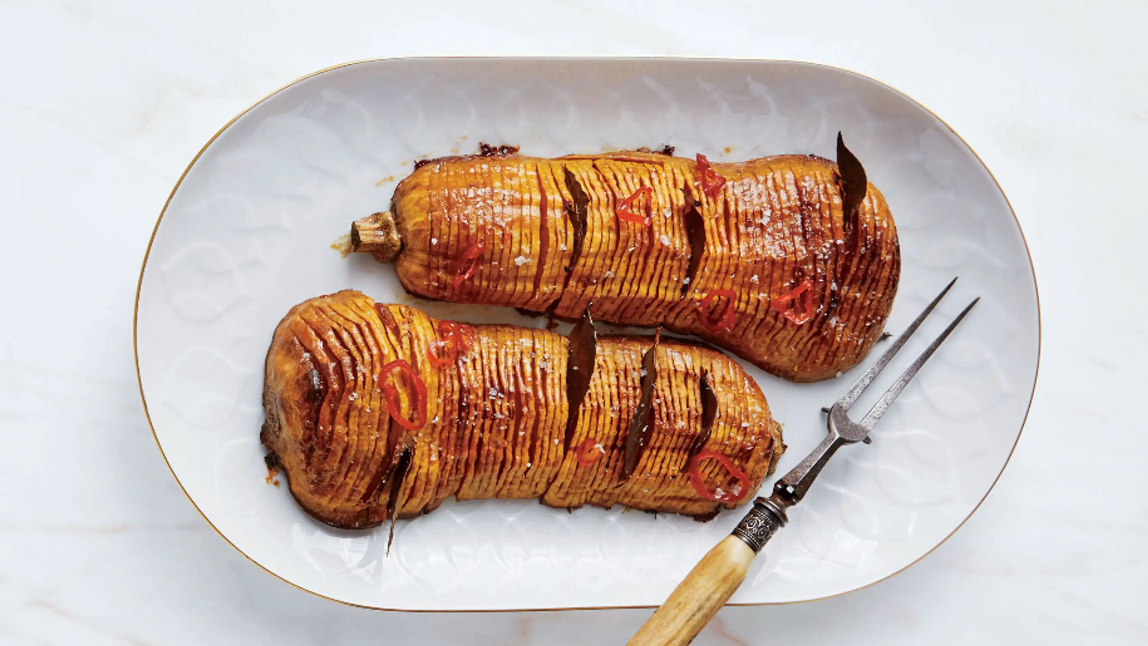 Hasselback Butternut Squash With Bay Leaves