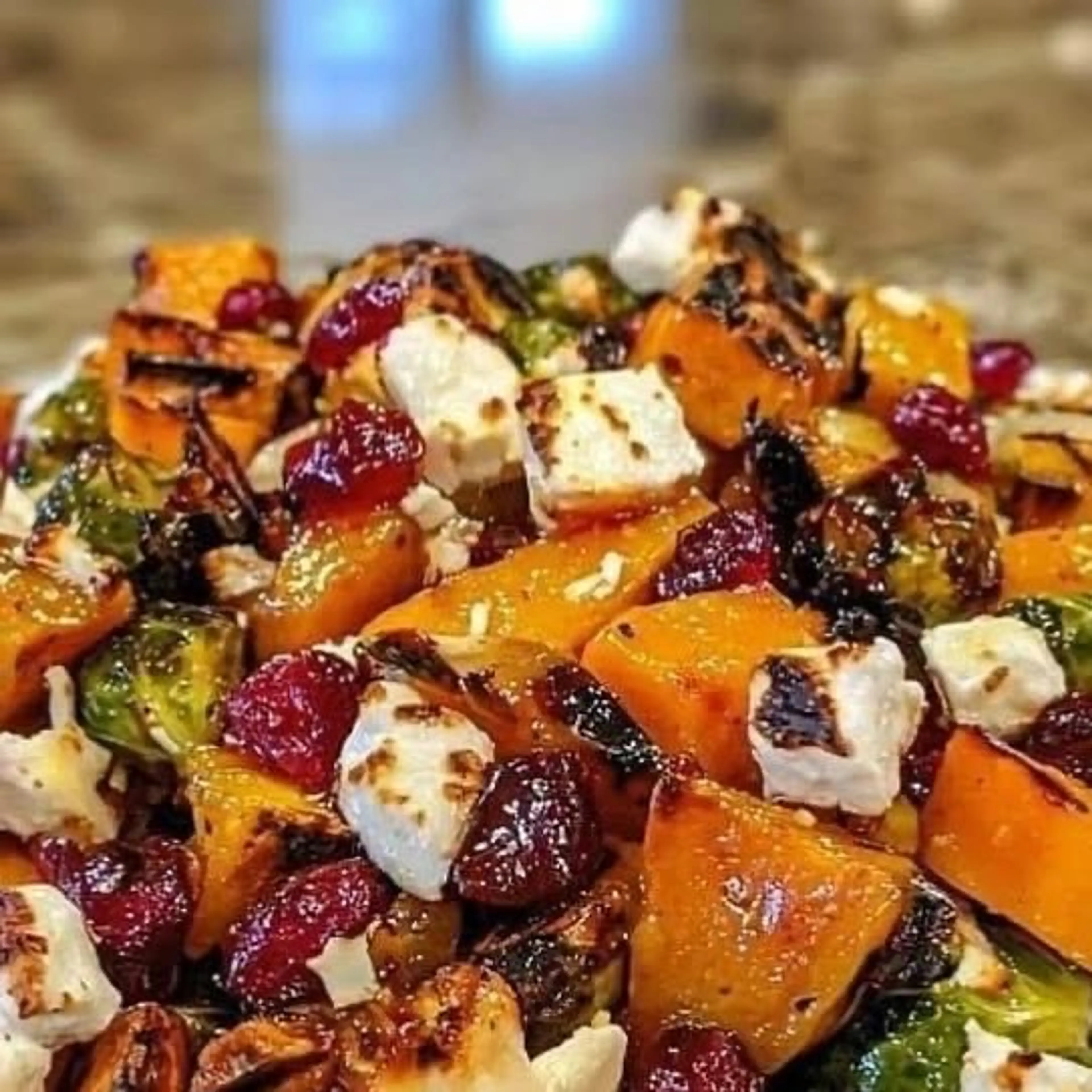 Cranberry-glazed Roasted Butternut Squash, Brussels Sprouts,